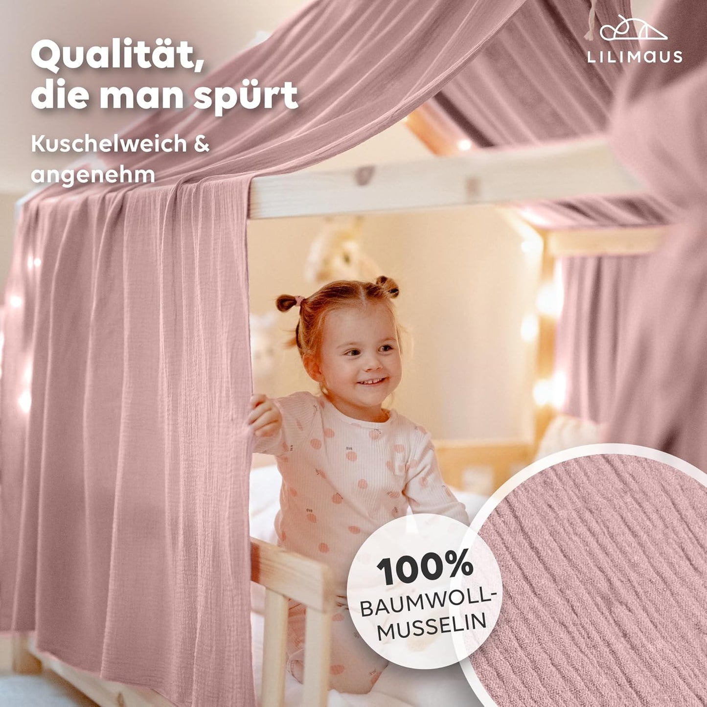Betthimmel für Hausbett, Puderrosa 2er Set 67 x 320cm