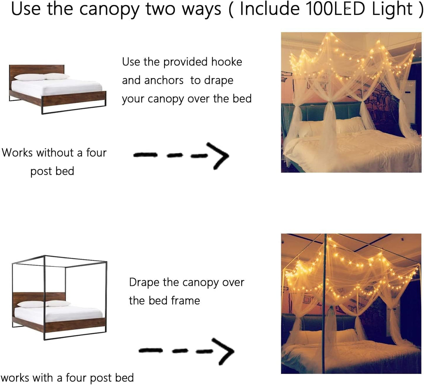 Elegantes Moskitonetz-Set mit LED-Lichterketten, Weiß-led H220 x B199.9 cm (1er Pack)
