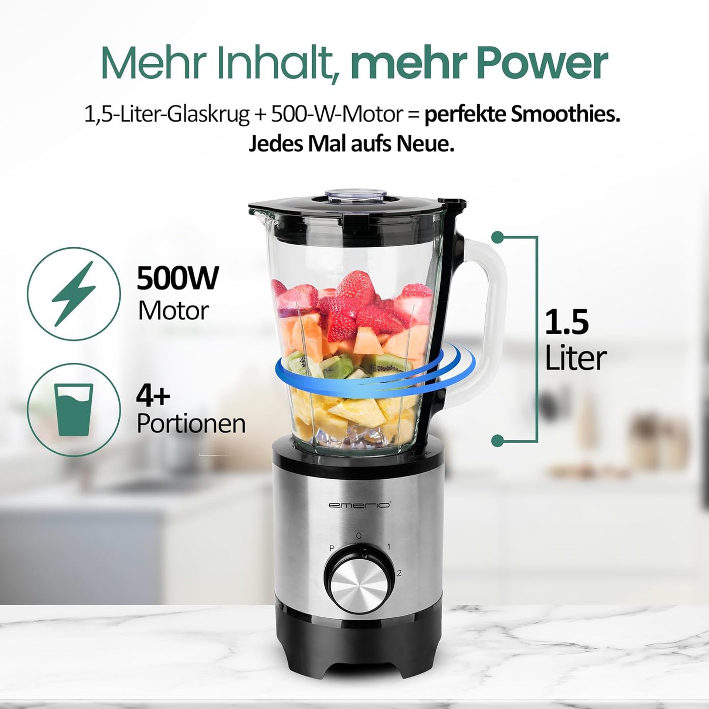 Standmixer mit Ice Crush Funktion, Silber