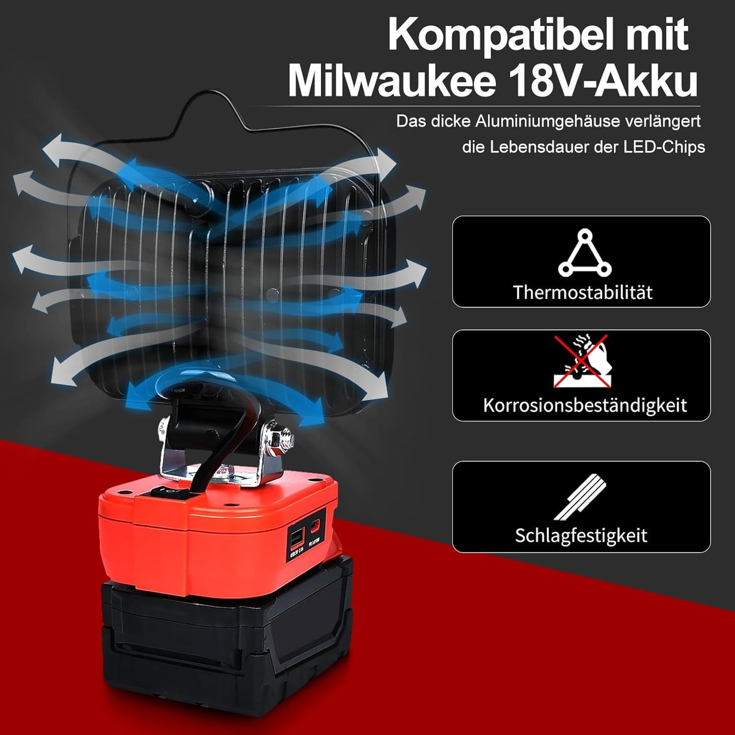 LED Arbeitsleuchte MWQ18V5IN mit USB-Aufladung, Weiss
