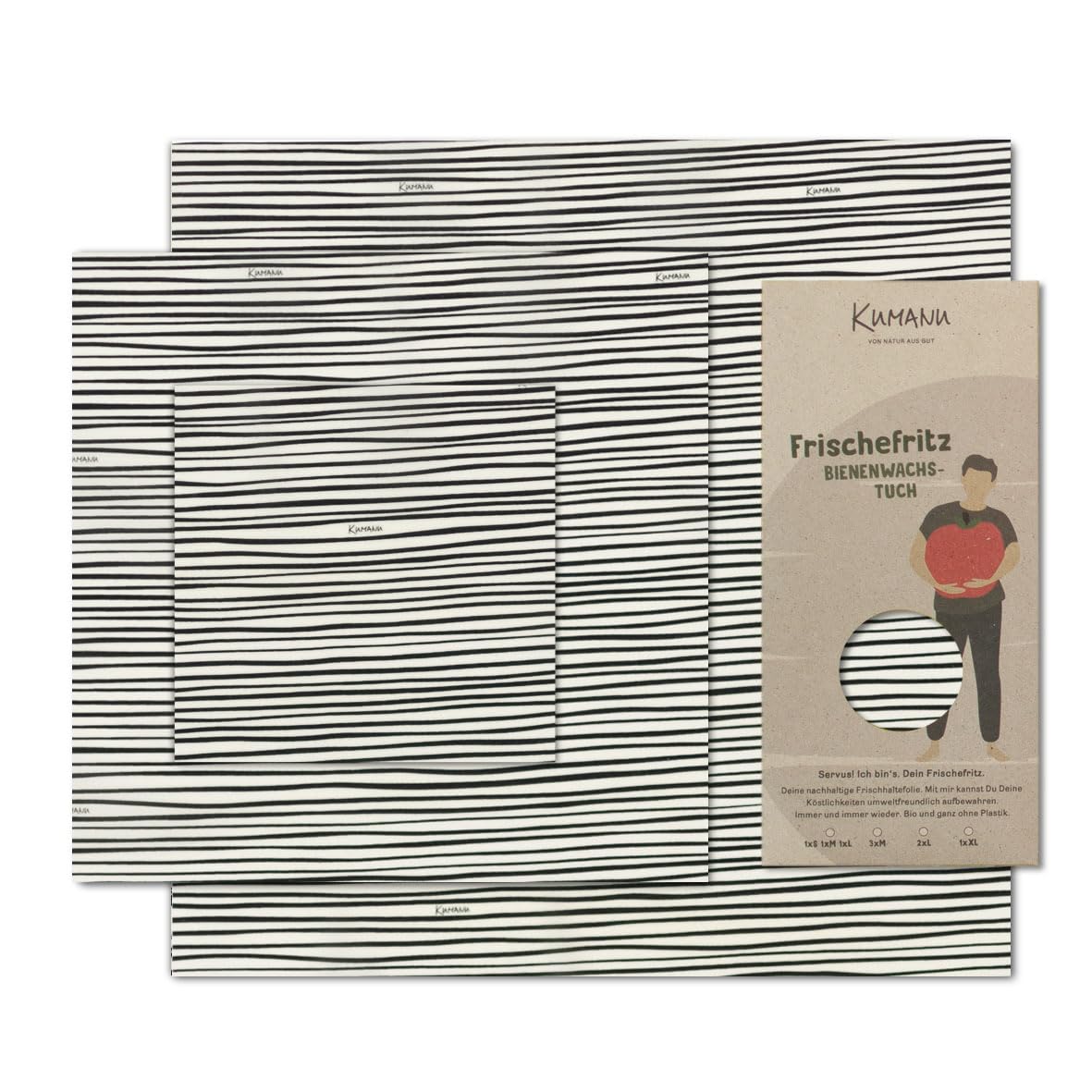 3er-Set Bienenwachstücher Frischefritz, Streifen