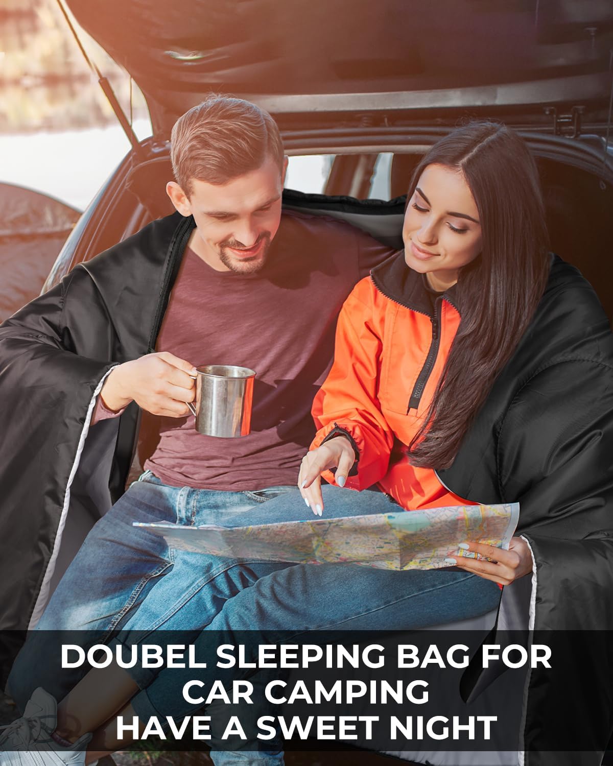 Doppelschlafsack für 2 Personen, Schwarz
