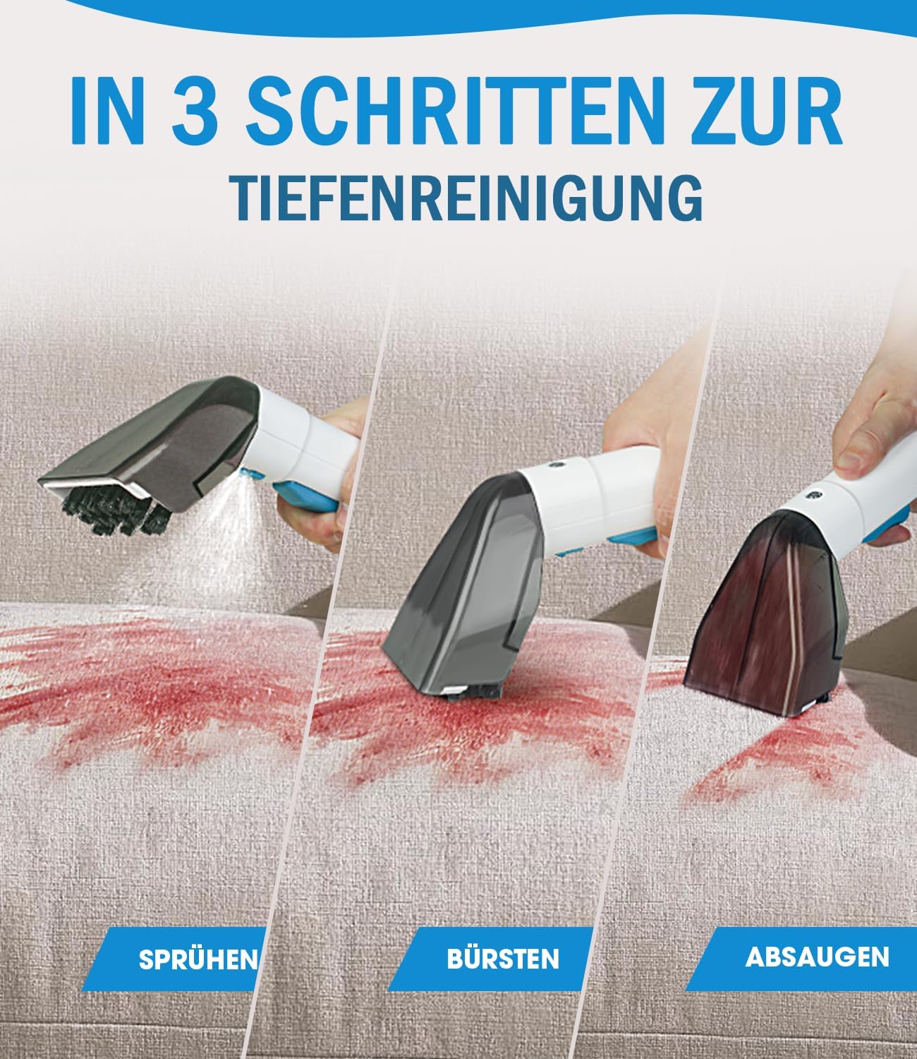 Polsterreiniger Nasssauger mit Selbstreinigung, Blau Weiss