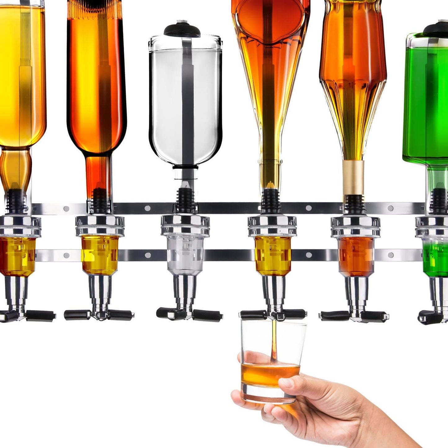 6-facher Flaschenhalter mit Dosierer für Wandmontage, 6-fach Halterung Wandmontage