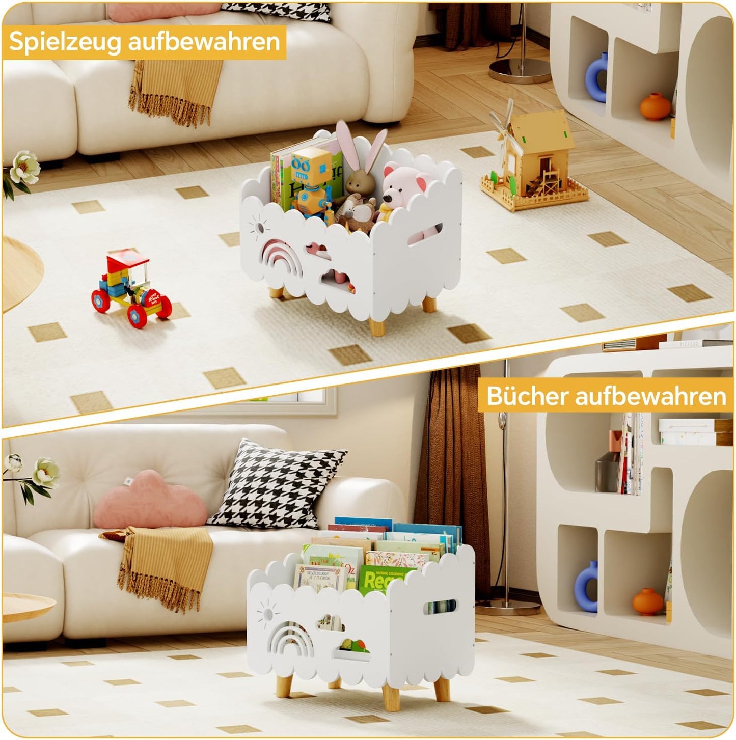 Kinder Bücherregal aus Holz für Leseecke, Weiss - Standard (Stationär)