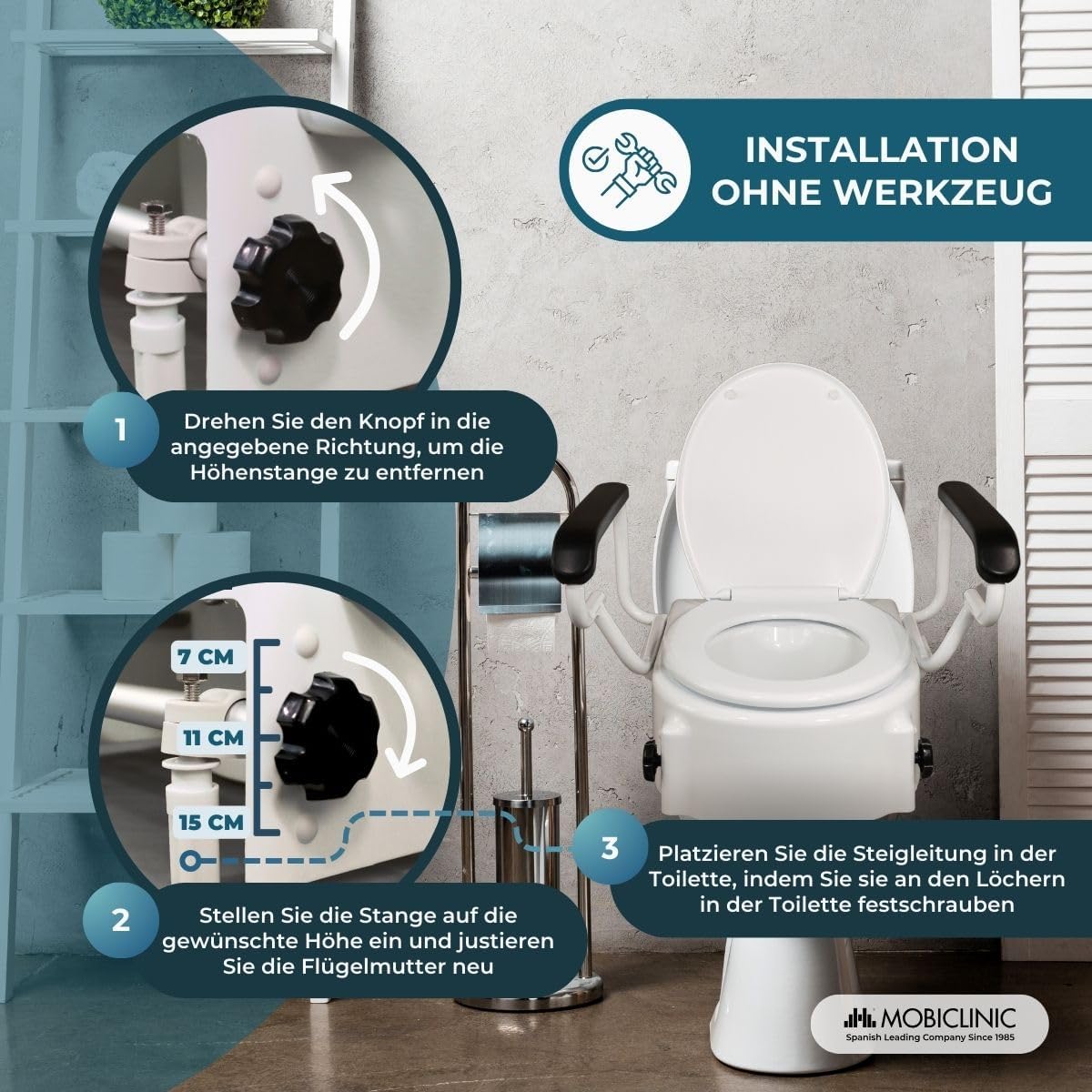 Toilettensitzerhöhung mit klappbaren Armlehnen