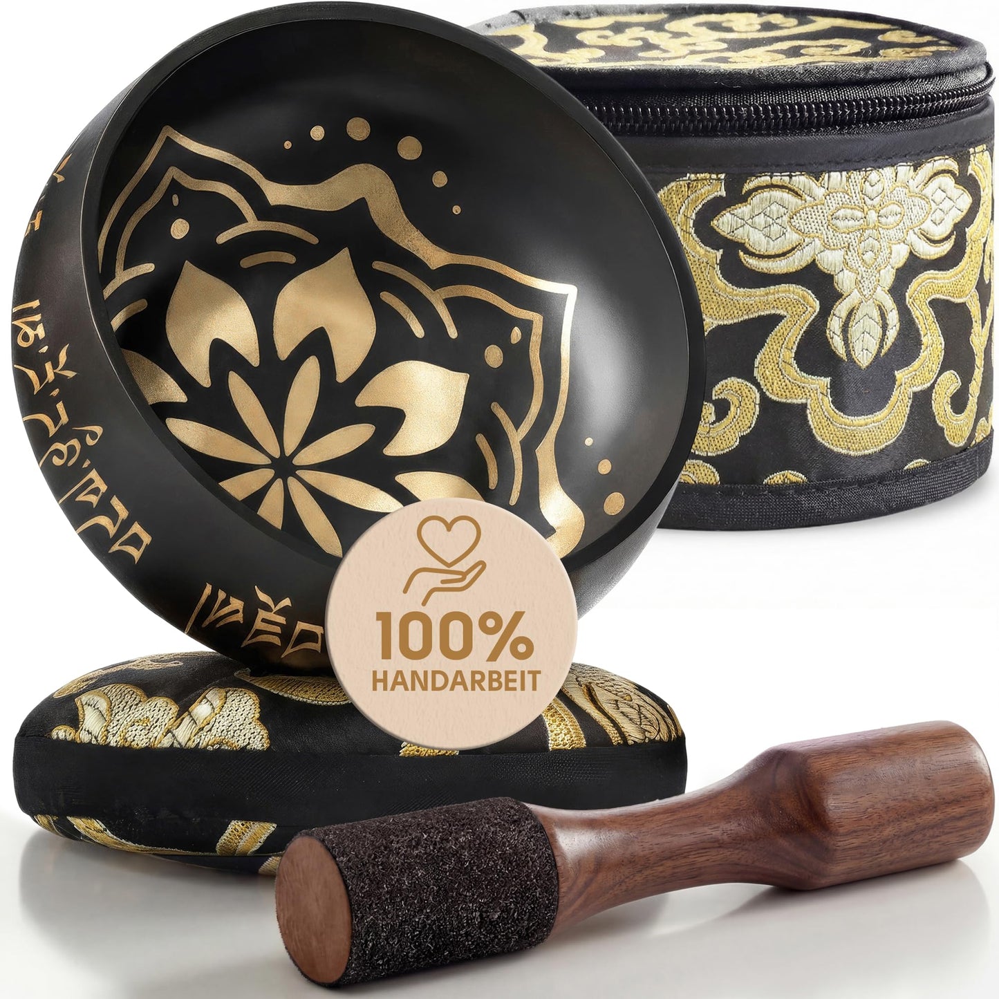 Klangschalen-Set mit Kissen & Klöppel, Kohleschwarz Mit Tasche