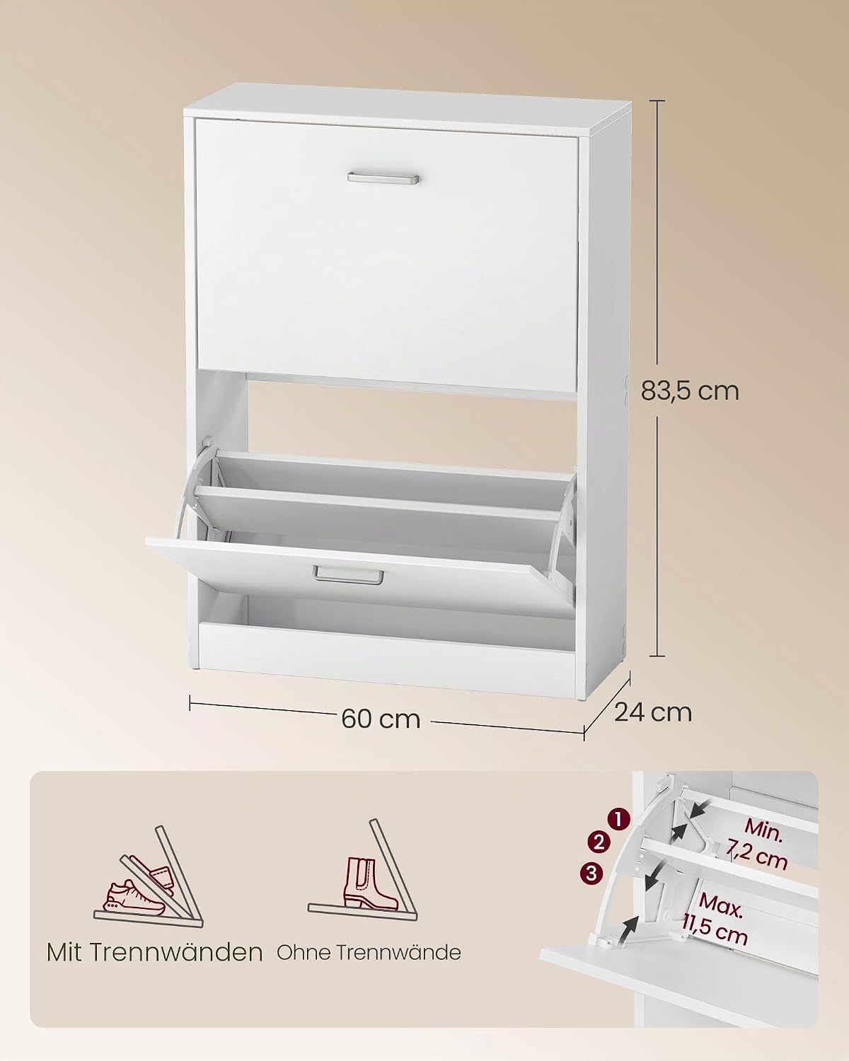 Schuhschrank aus der Custos Kollektion, Weiss 2 Klappen (60 x 24 x 83.5 cm)