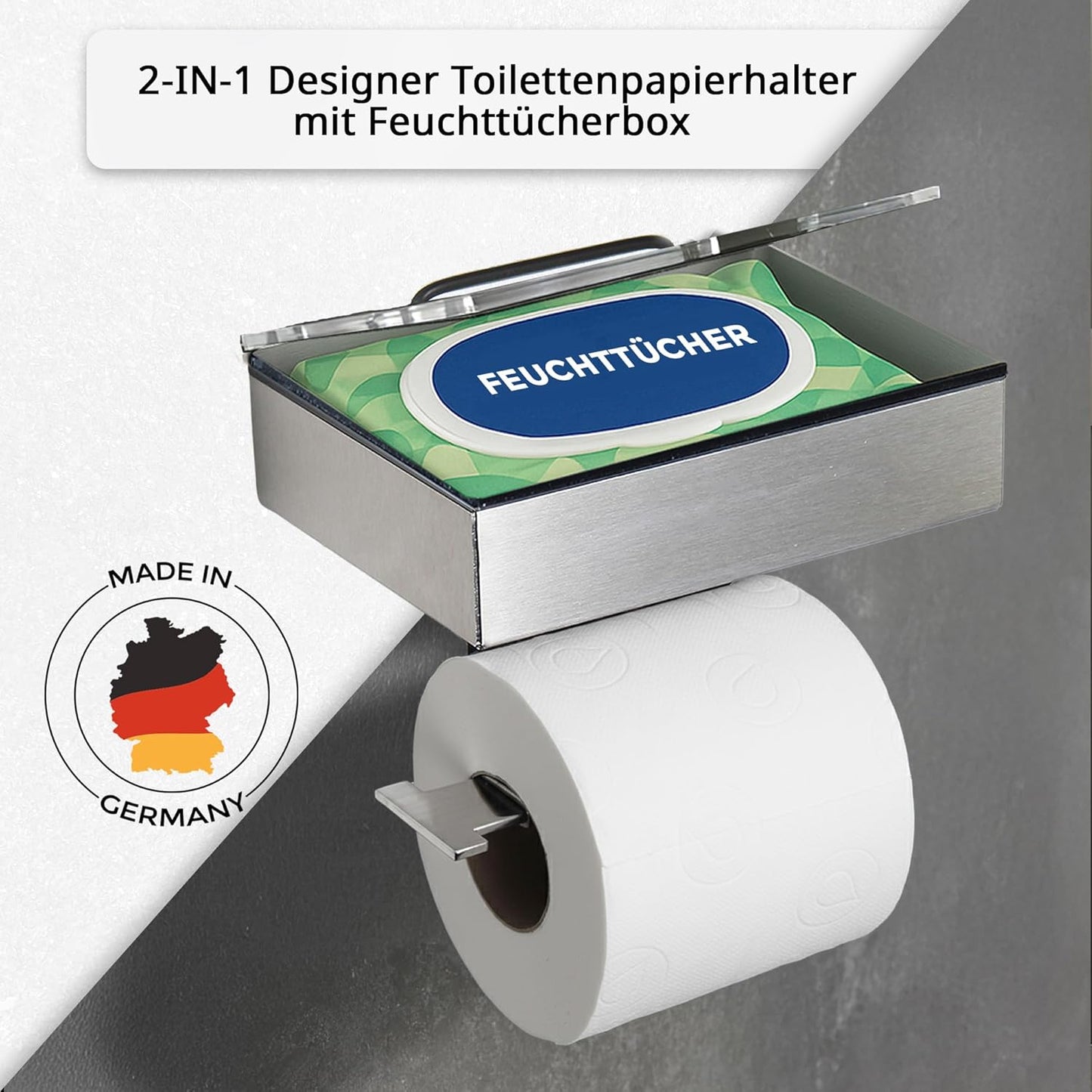 Toilettenpapierhalter mit Feuchttücherbox, Gehäuse Matt Glas Weiss Links