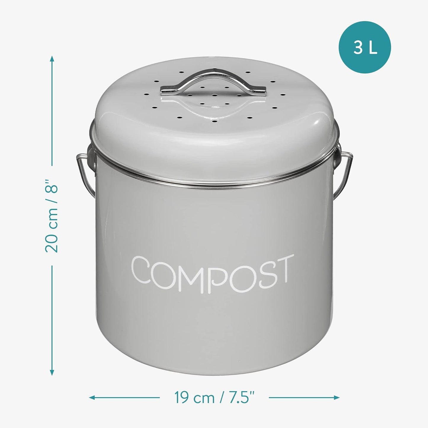 Komposteimer mit Kohlefilter, 3L Grau