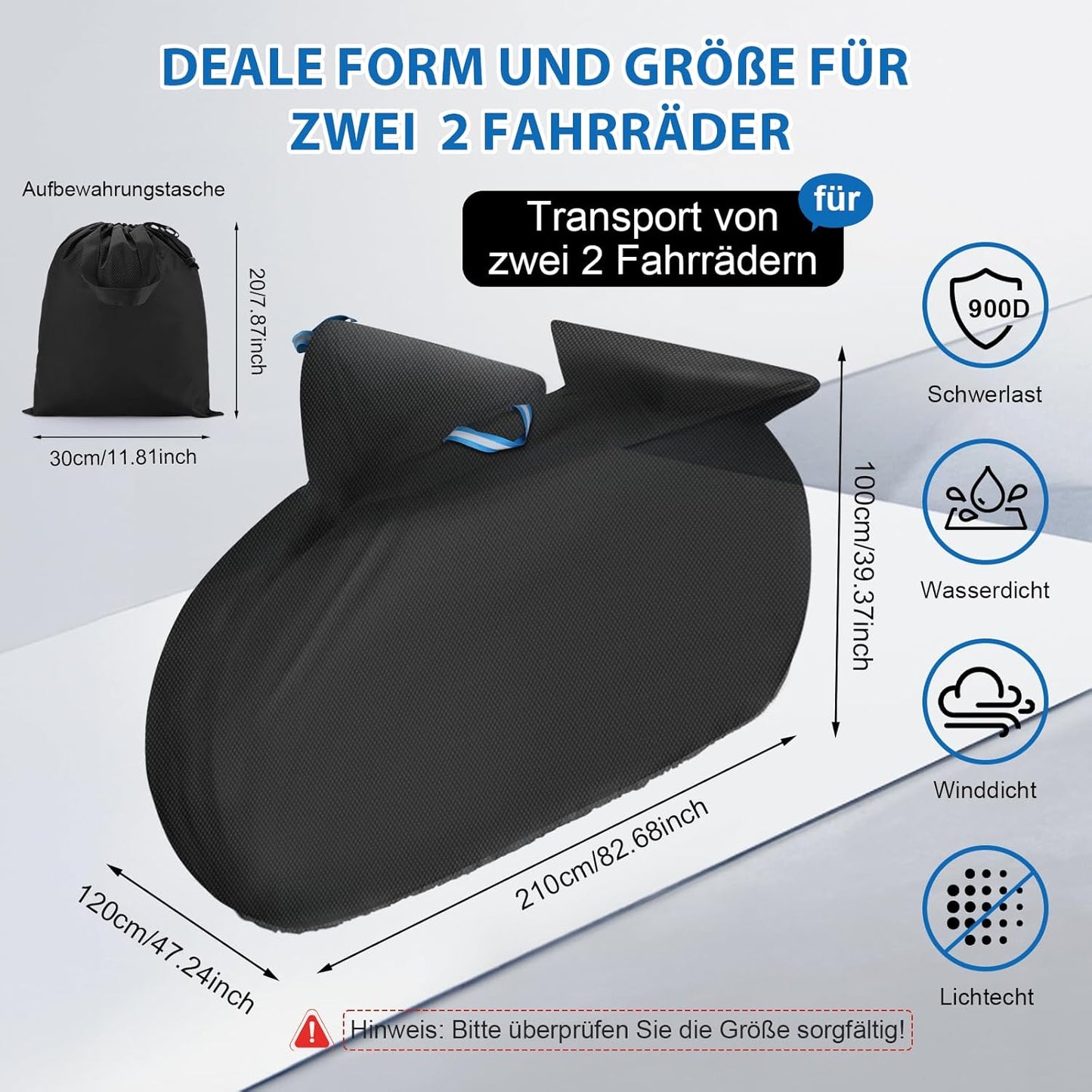 Wasserdichte Abdeckung für 2 Velos, 900D for 2 bike
