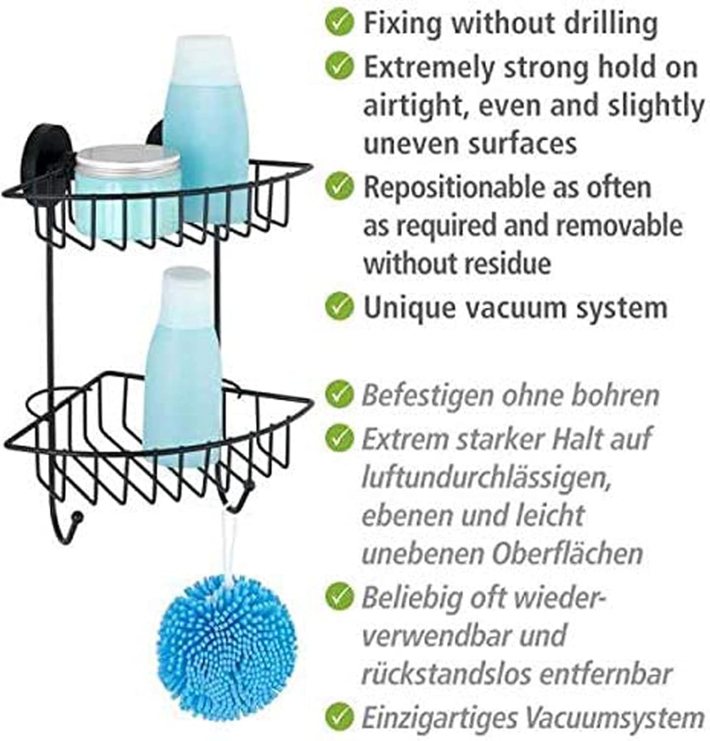 Vacuum-Loc Eckregal, Schwarz 22,5 x 29,5 x 16 cm 2 Etagen