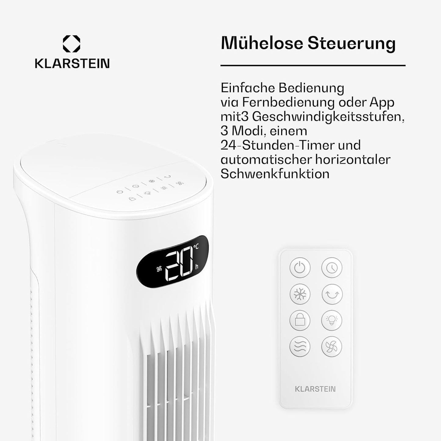 Luftkühler mit Verdunstungskühlung, 5L Tank, App & Fernbedienung, Weiss