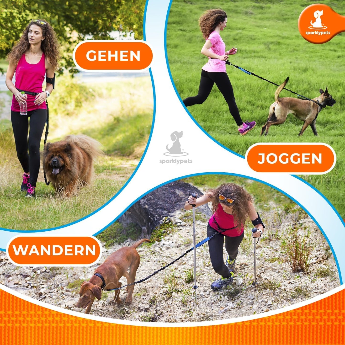 2-in-1 Joggingleine, Blau Für ein Hund