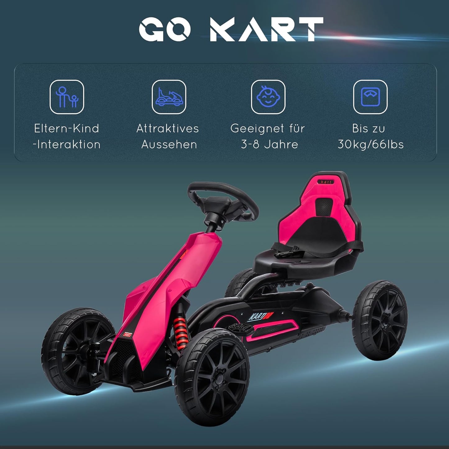 Gokart Tretauto mit verstellbarem Sitz und Handbremse, Rosa