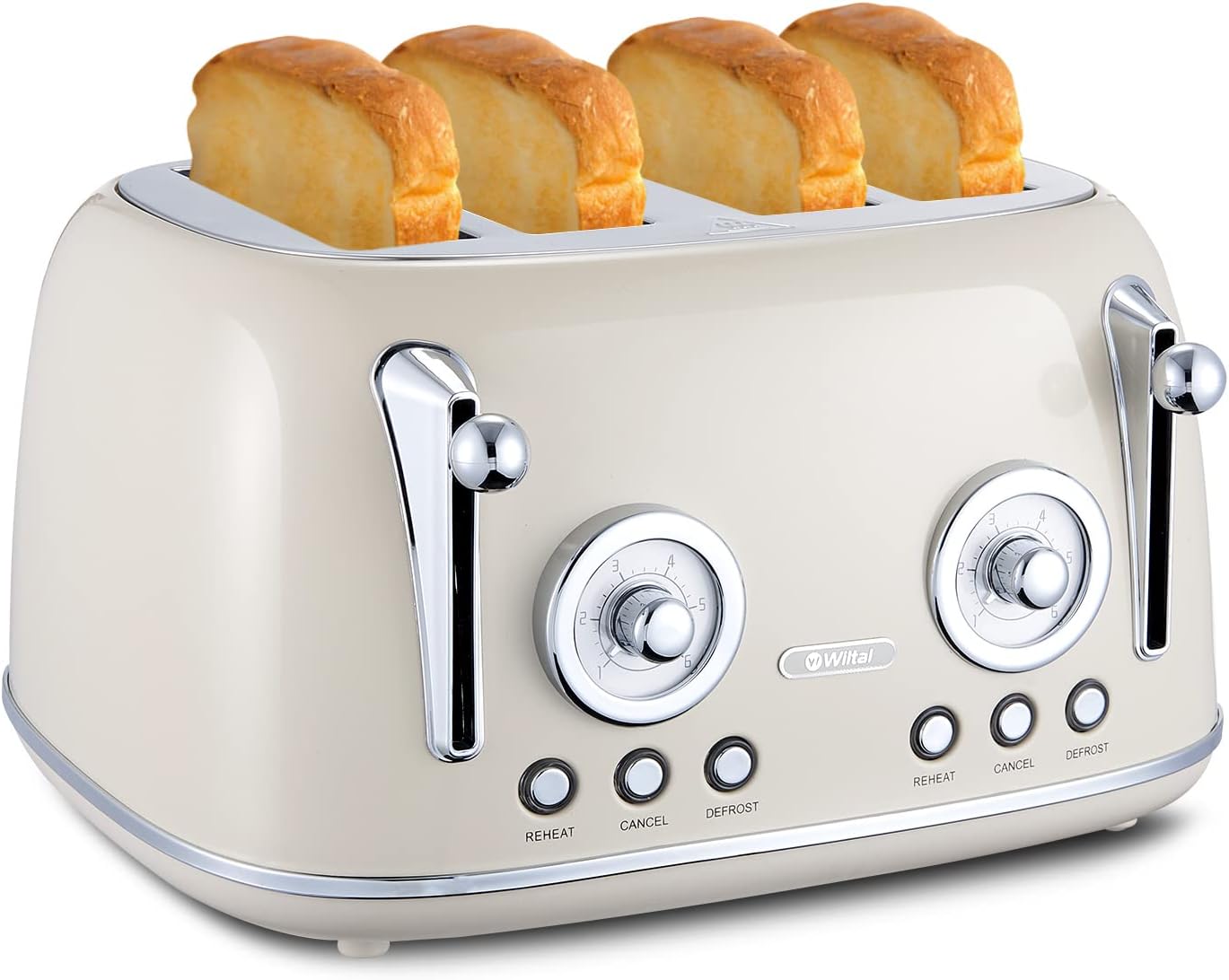 Retro Toaster TS-R3S mit integrierten Brötchenaufsatz, Creme Weiss