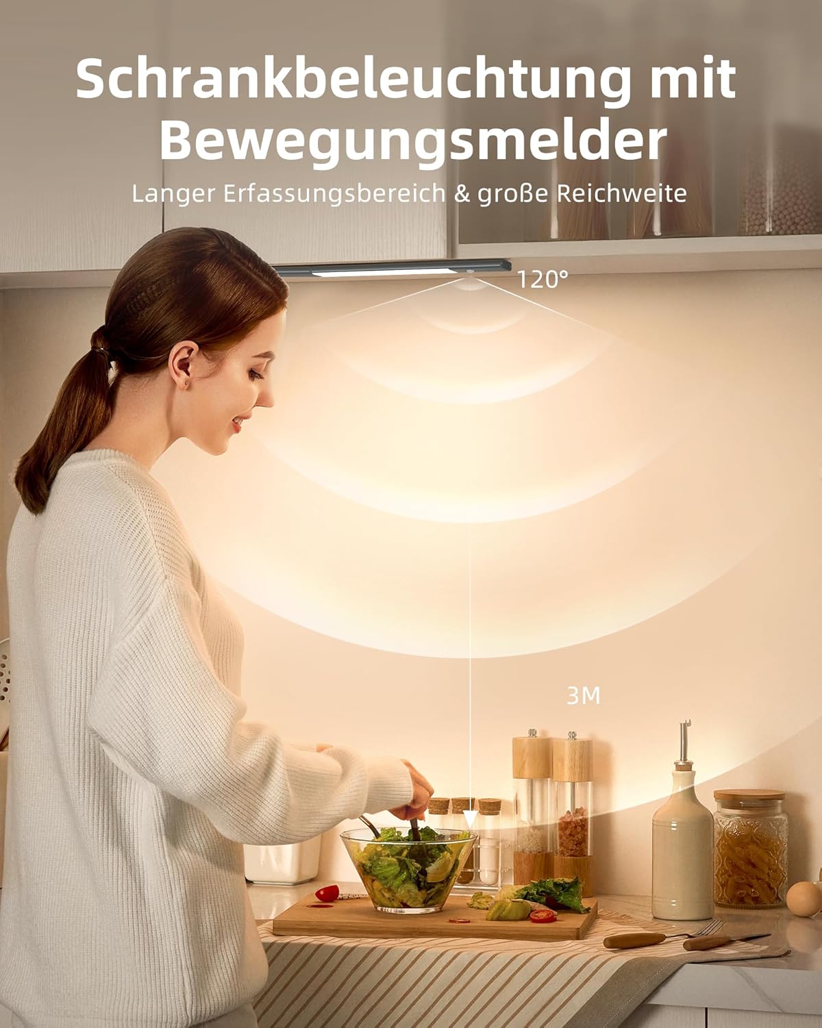 Kabellose LED-Unterbauleuchten mit Bewegungsmelder, Space Grau ; 2*38cm