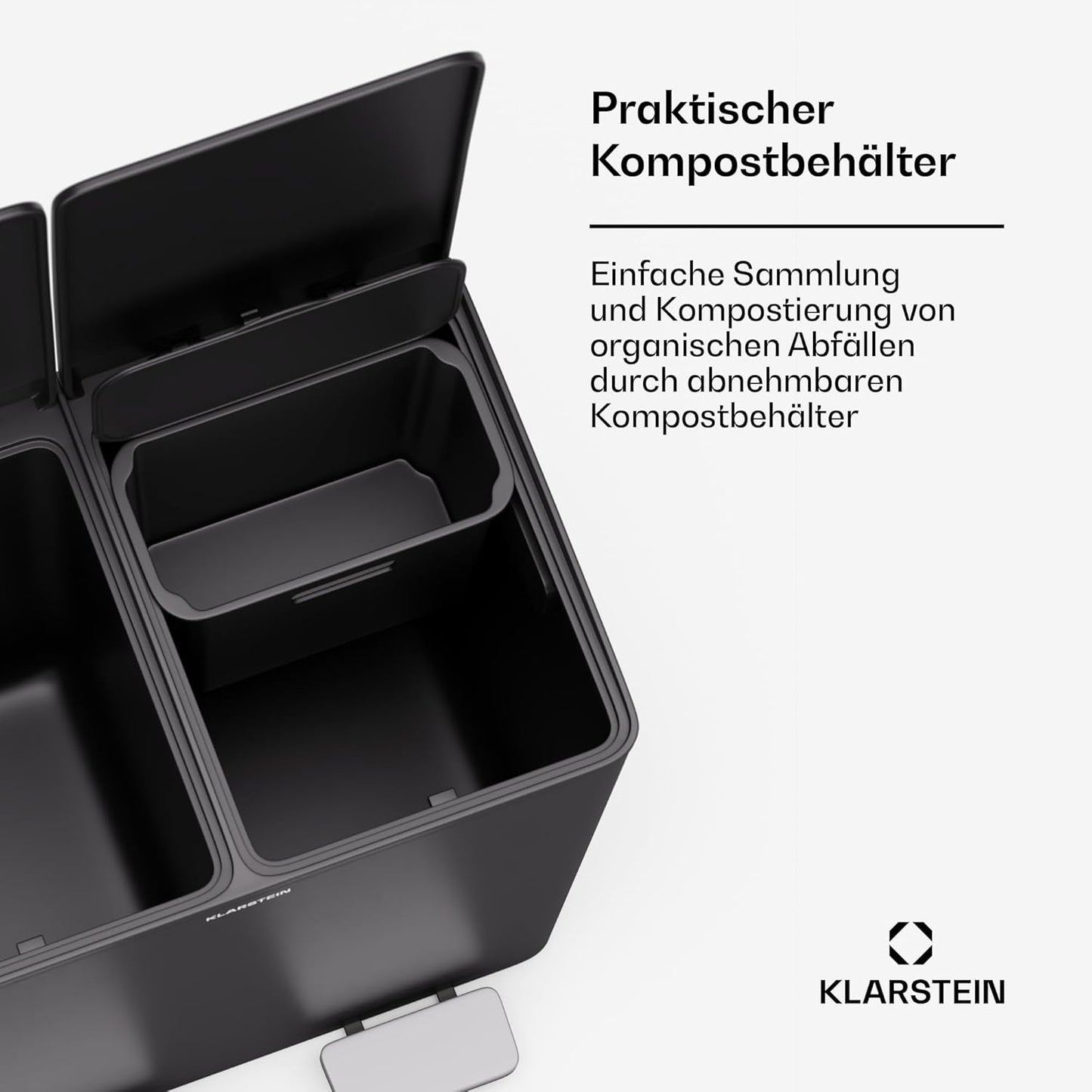 EcoVista Mülltrennsystem mit 2 Fächern & 3L Komposteimer, 40 L mit komposteimer, Schwarz