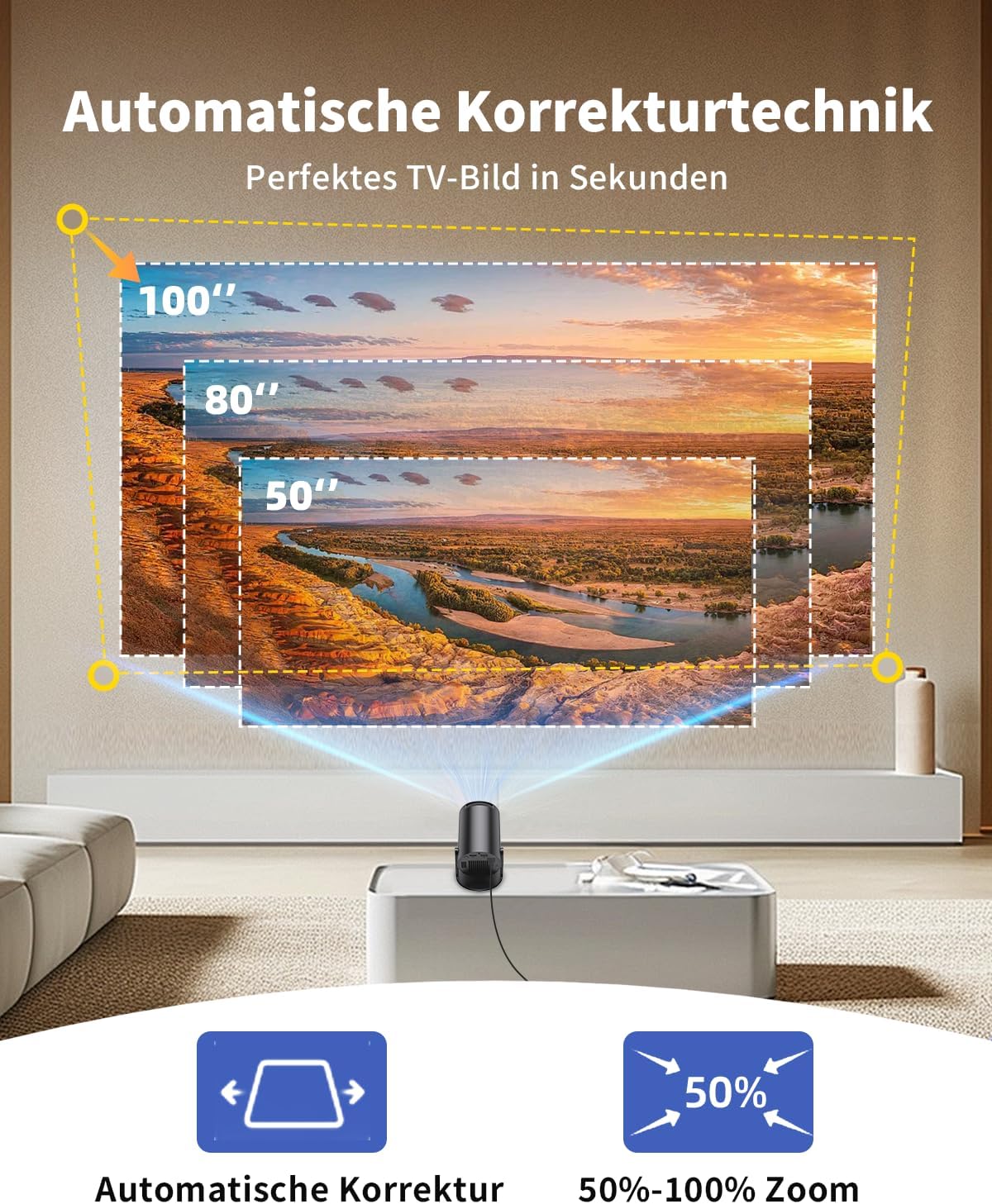 Mini Beamer ‎Y4PRO mit Wi-Fi6/Bluetooth, 1080P-Unterstützung, Schwarz