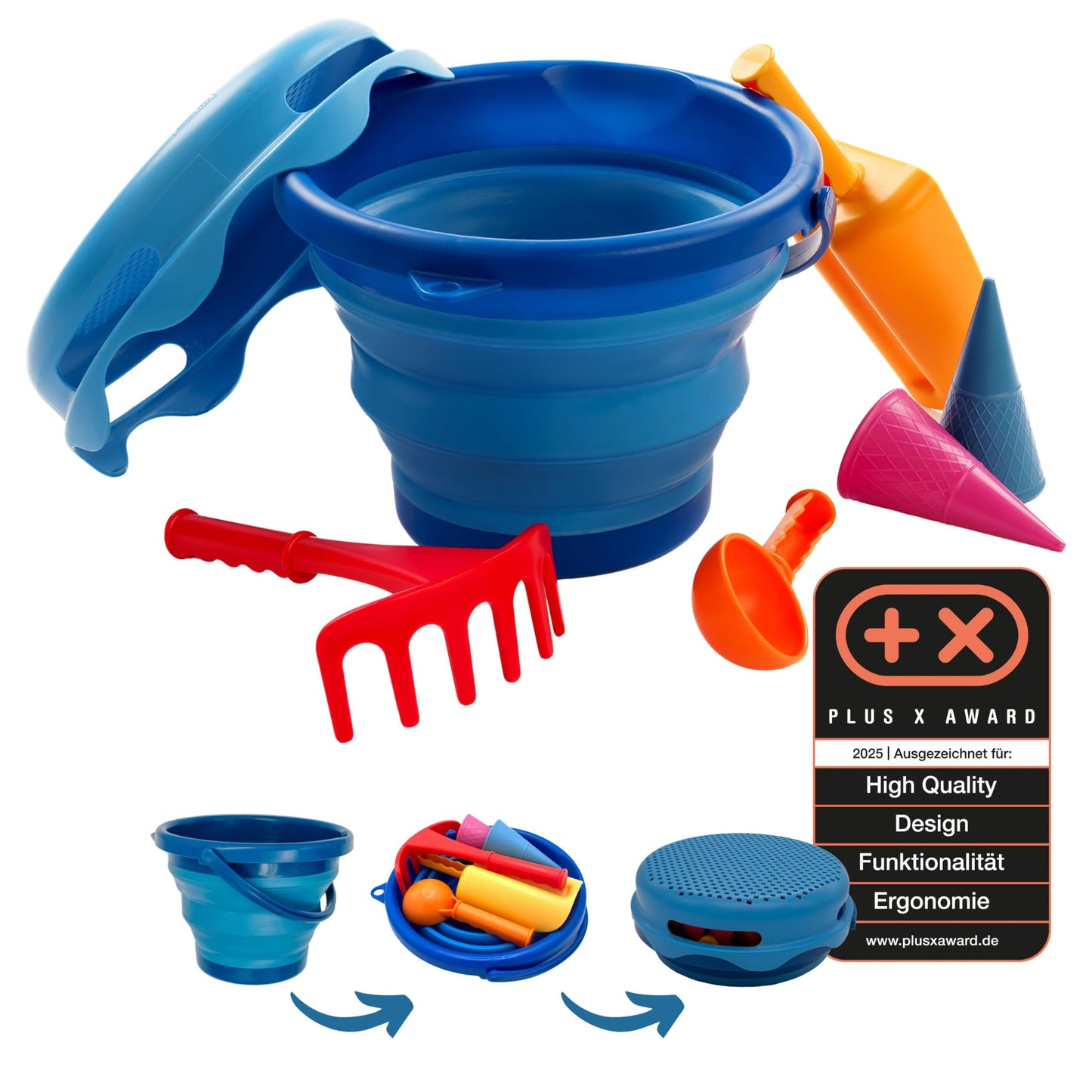 Sandspielzeug-Set mit faltbarem Eimer, Blau Single