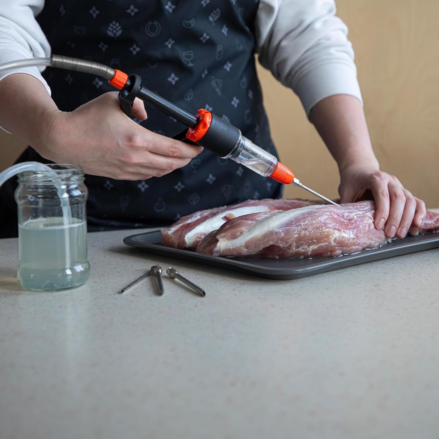 Halbautomatische Bratenspritze mit Nadel Set & Schlauch
