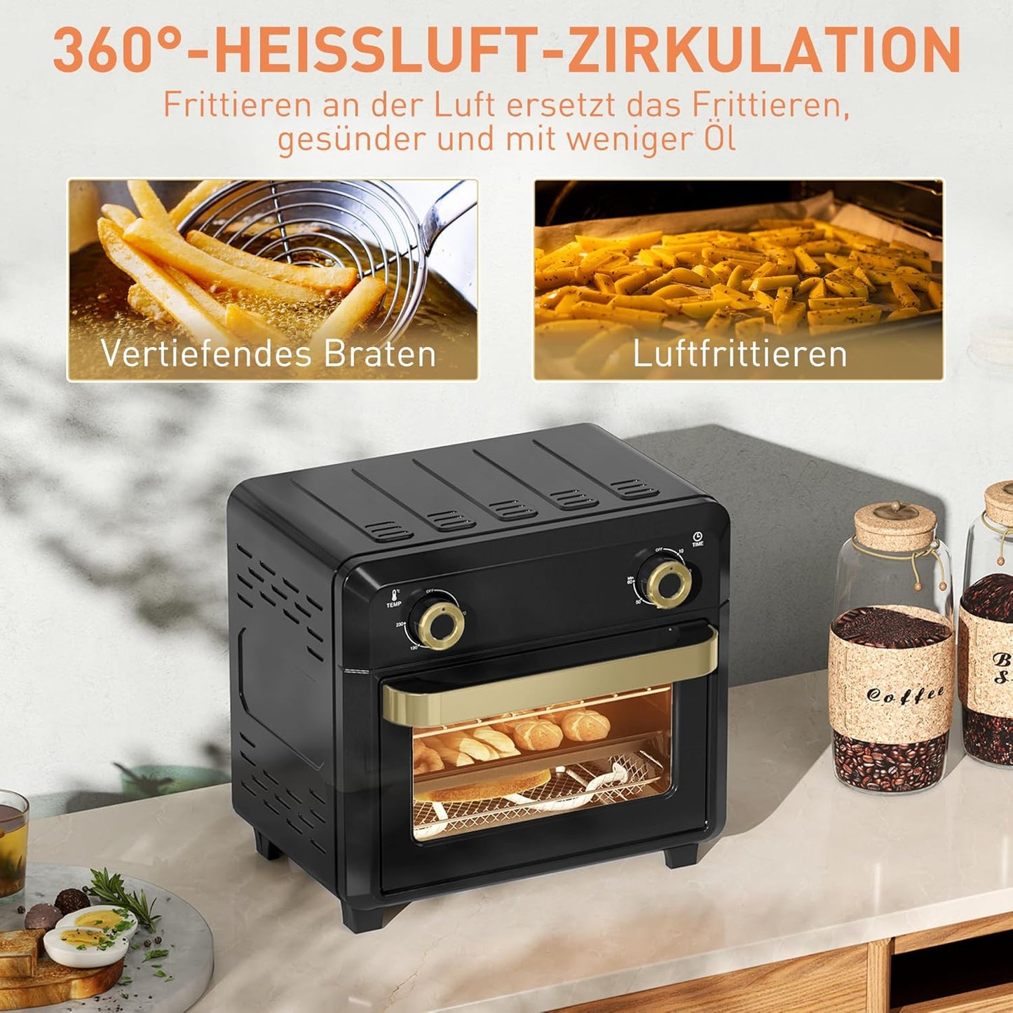 Minibackofen mit Umluft und Timer, Schwarz