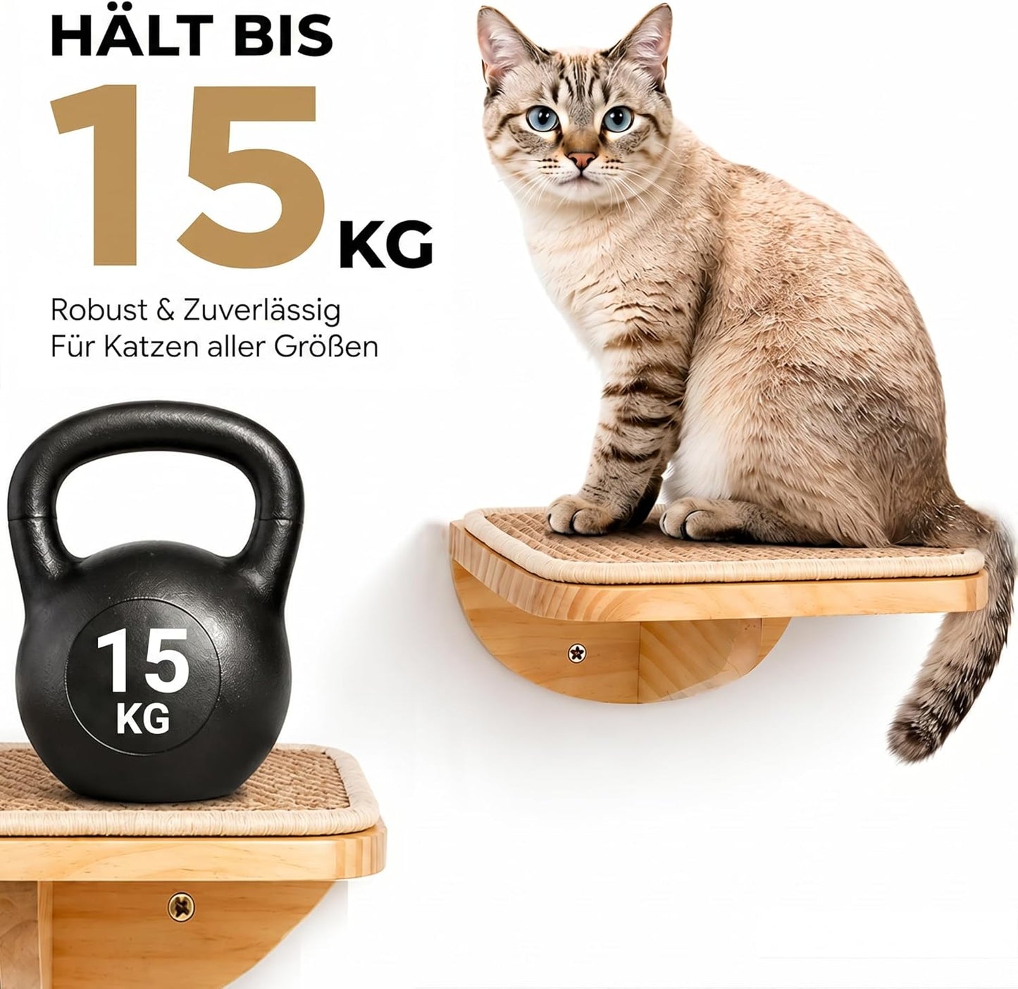 Katzen Kletterwand-Set, 3-teilig, mit 2 Kletterstufen & Gebogenen Plattforme, Beige 2PC Pedal + 1PC Katze Wandregal