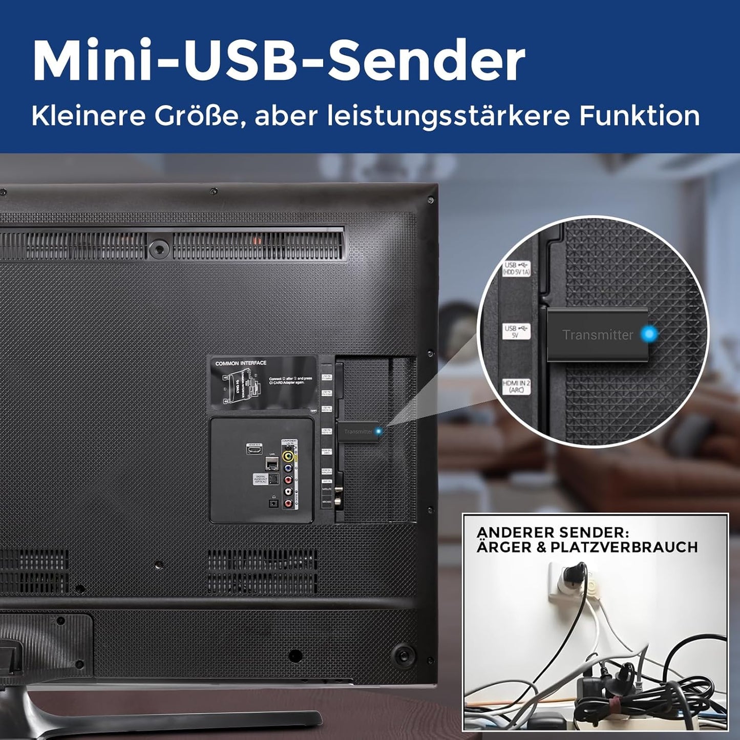 Wireless TV-Kopfhörer TH15-A mit Sender, Holzkohle