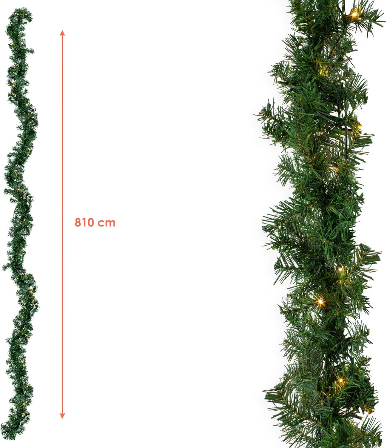 Weihnachtsgirlande mit LED Lichterkette und Timer, 810 cm / Netzstecker