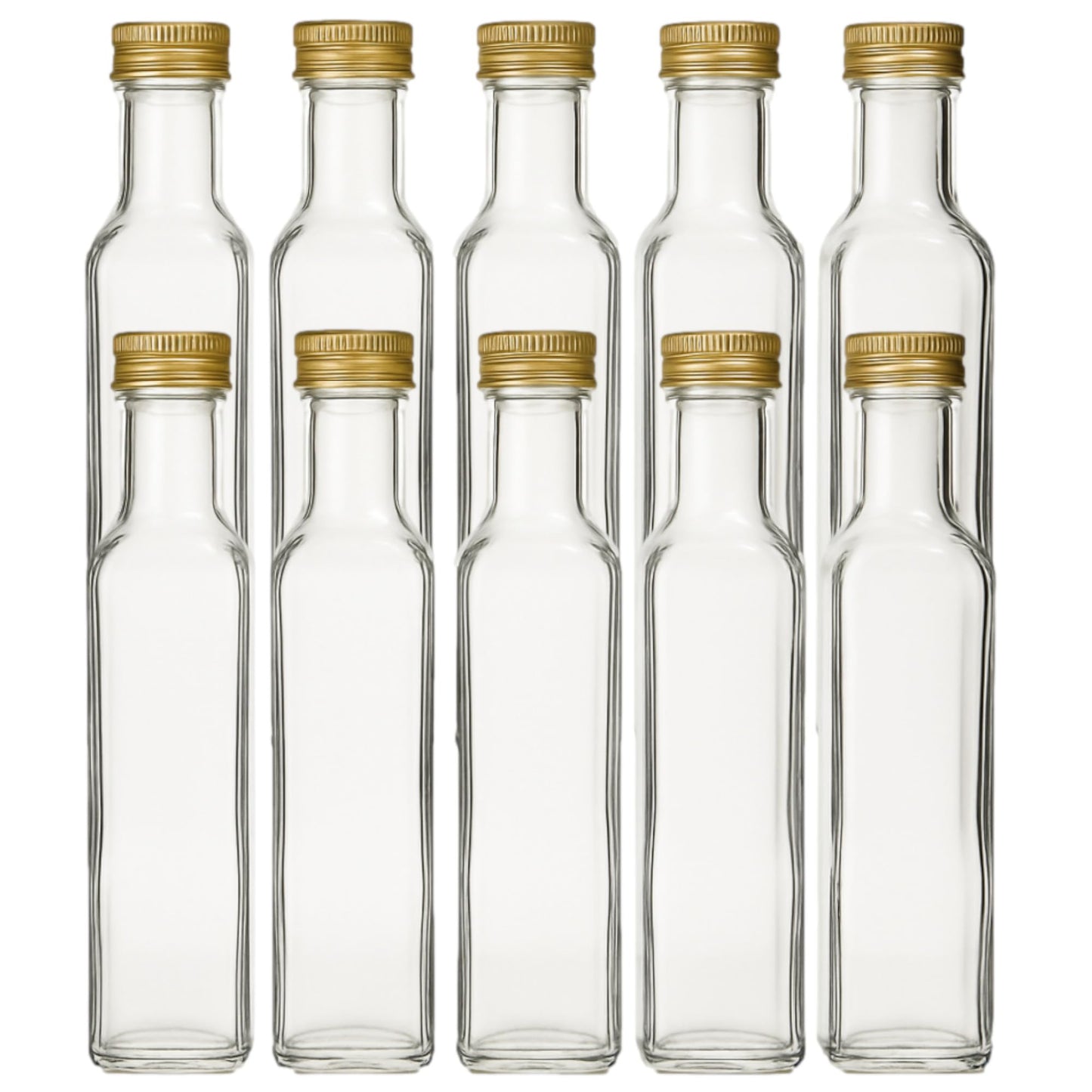 10-teiliges Glasflaschen-Set mit Schraubverschluss, Transparent/Gold 10 Stück