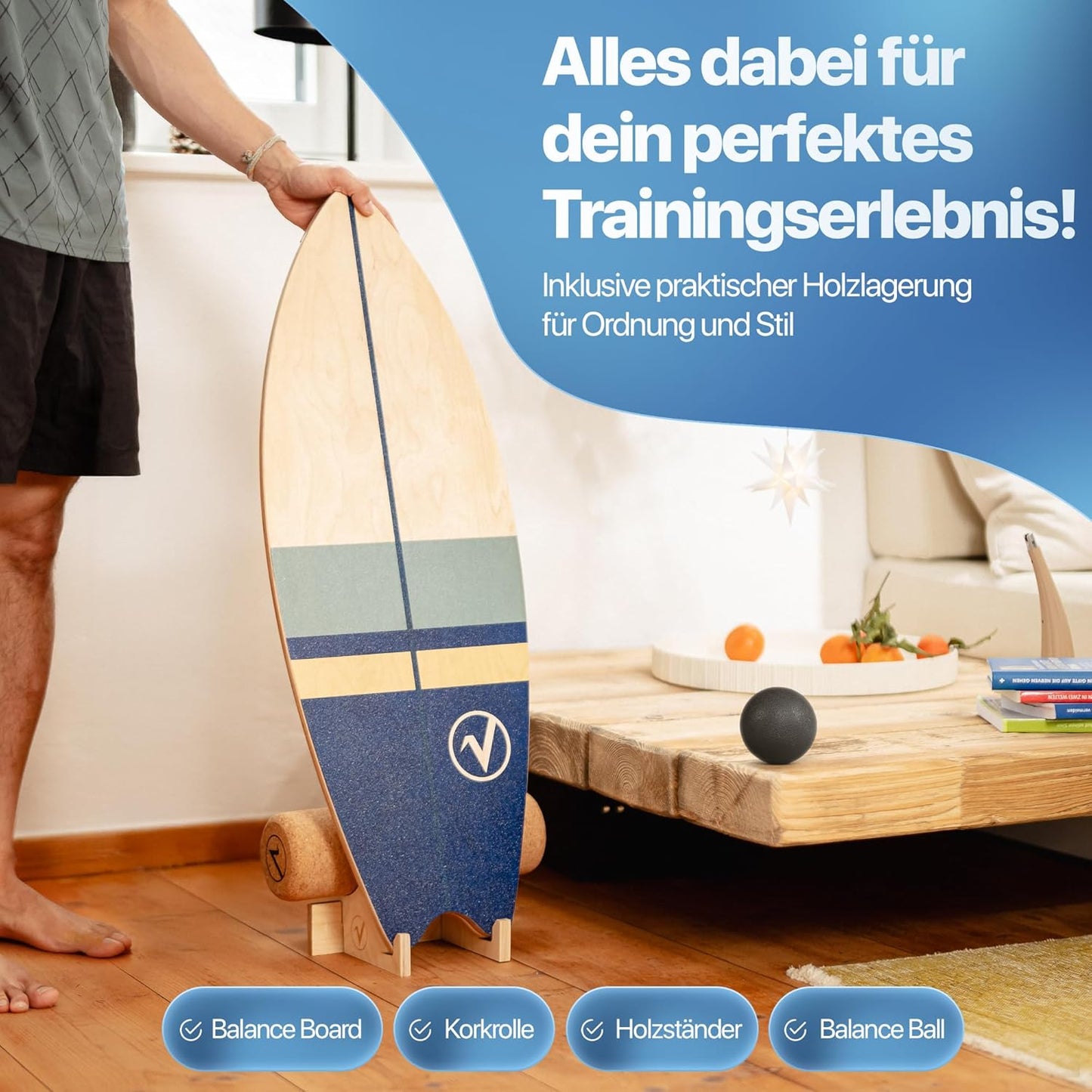 Balance Board in Surfboard-Form, braun