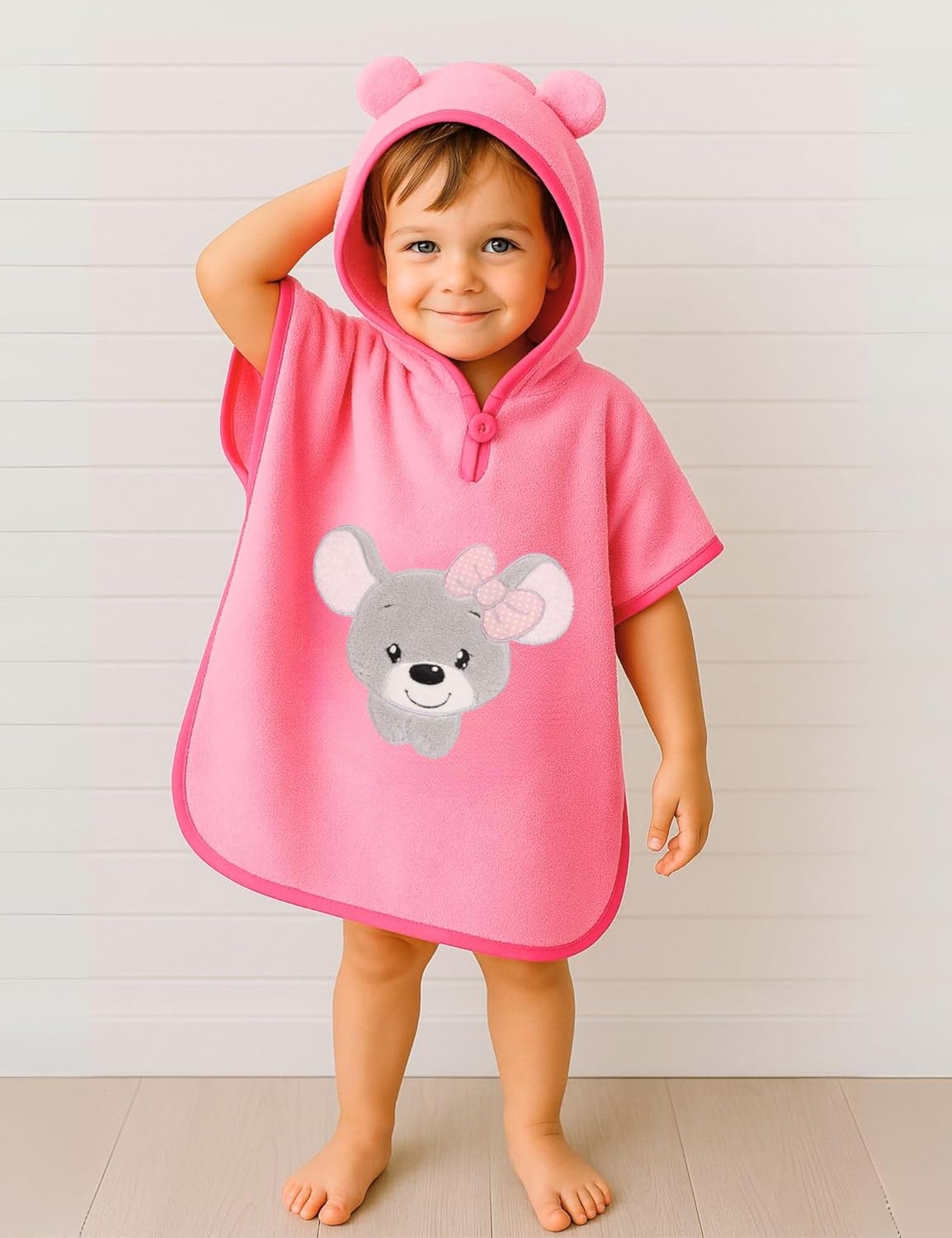Badeponcho mit Kapuze für Kinder, 1-3 Jahre Rosa - Maus
