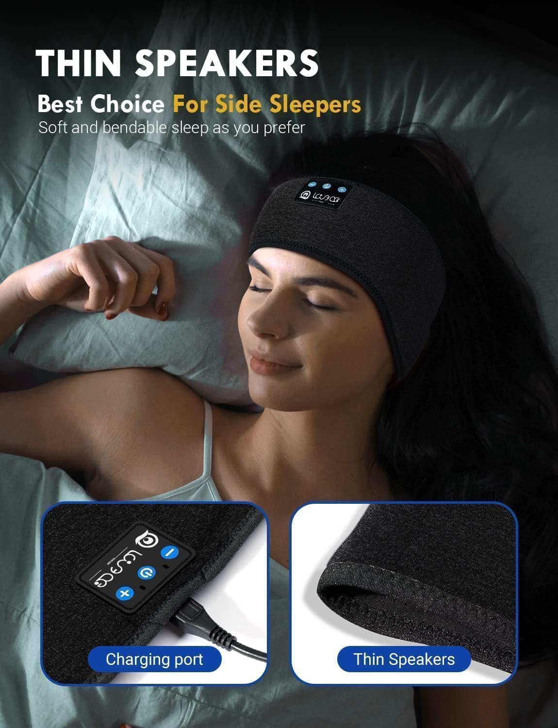 Schlafkopfhörer Stirnband mit Bluetooth-Funktion, HS HS Schwarz