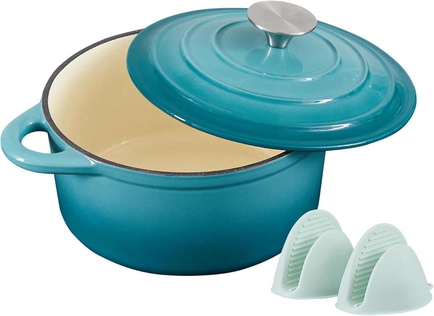 Schmortopf mit Deckel & Topflappen, 22cm/3L Blaugrün