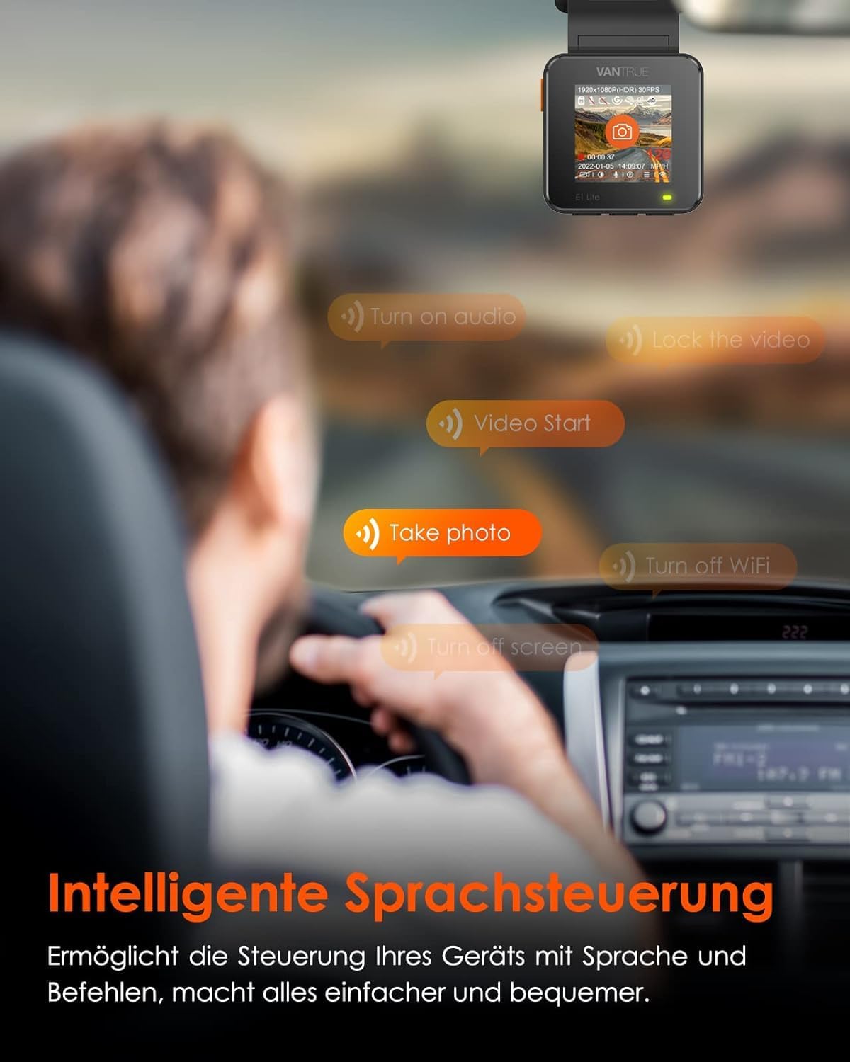 Mini Dashcam E1 lite mit Sprachsteuerung und GPS, Schwarz