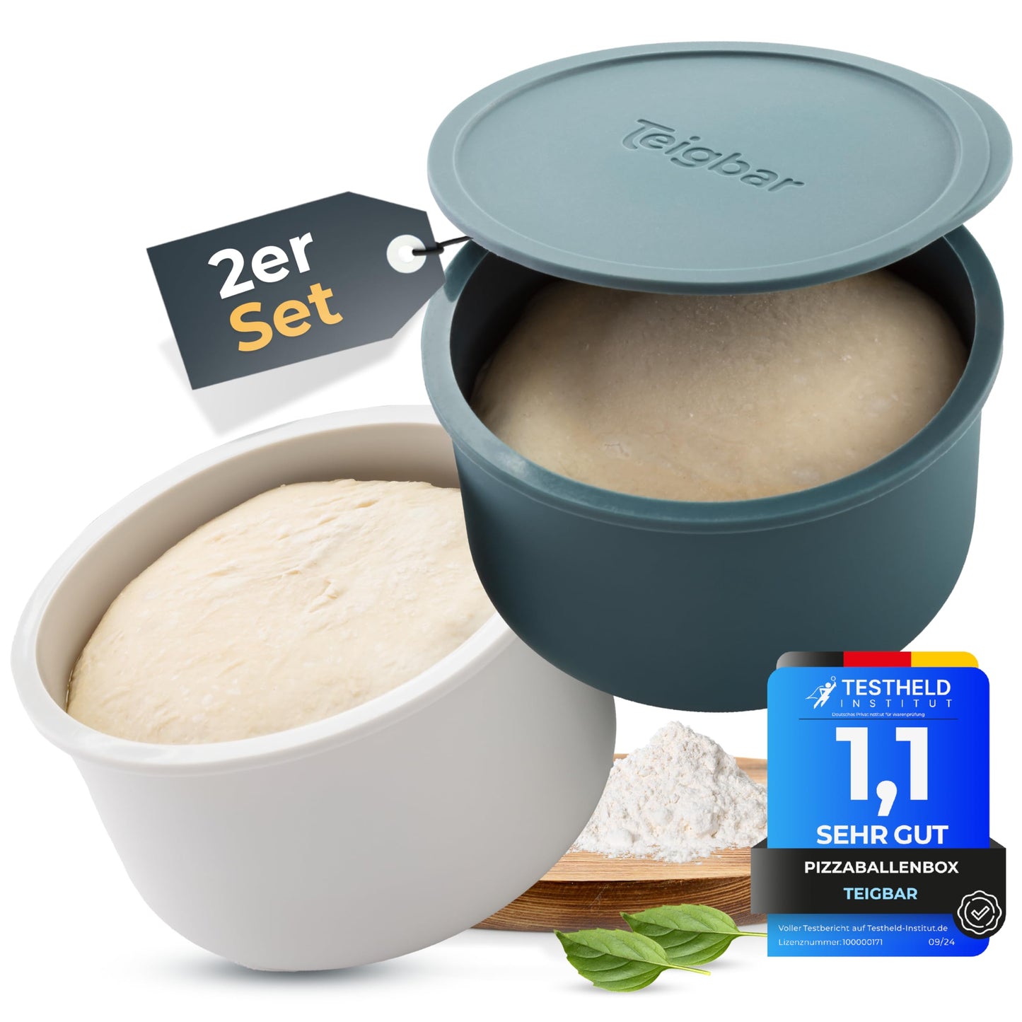 2er-Set Pizzaballenbox mit Deckel, Blau-weiss 2er Set