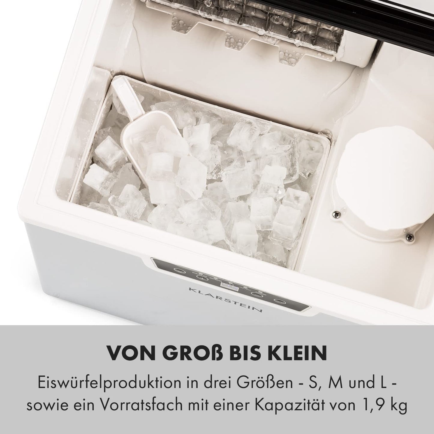 Eiswürfelmaschine, 20 kg Würfel Crushed Eis /  Grau / Schwarz