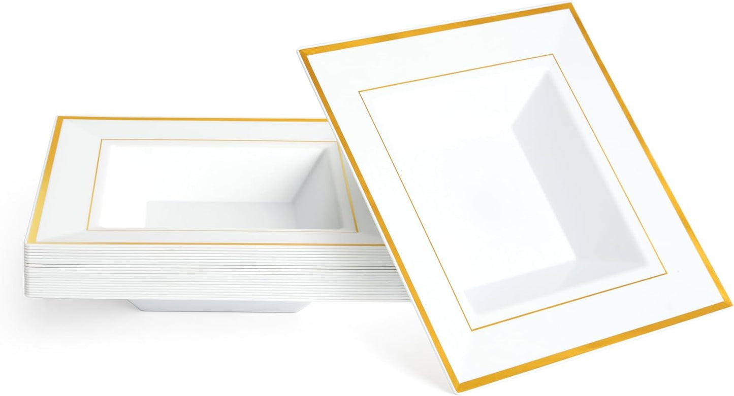 100x Quadratische Plastiksuppenteller, 360ml Goldschüssel 100 Stück