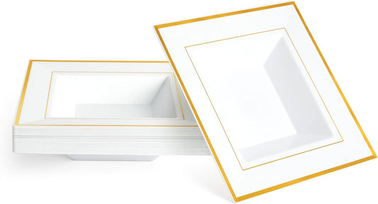 100x Quadratische Plastiksuppenteller, 360ml Goldschüssel 100 Stück