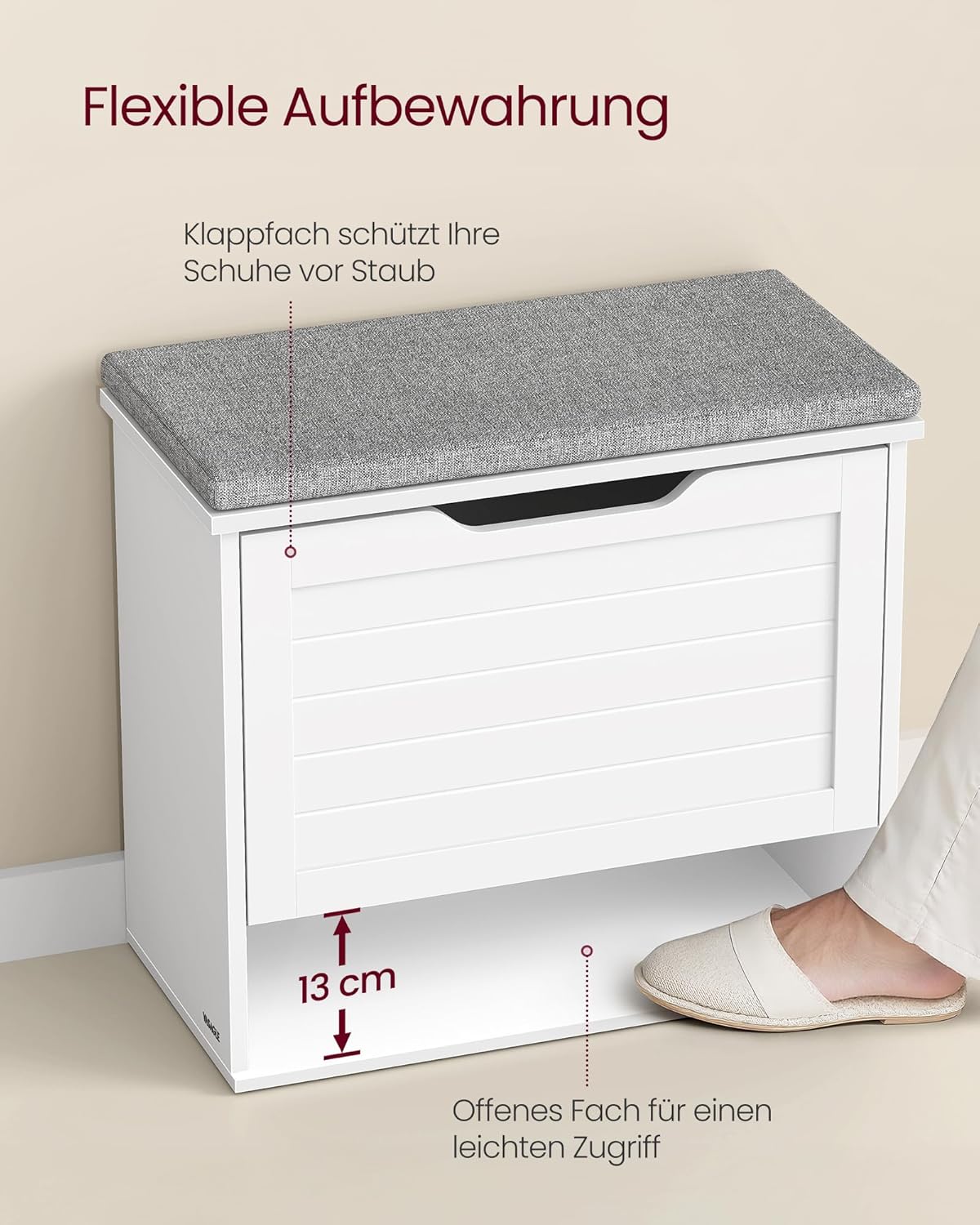 Schuhbank-Set mit Sitzkissen und Klappfach, 1