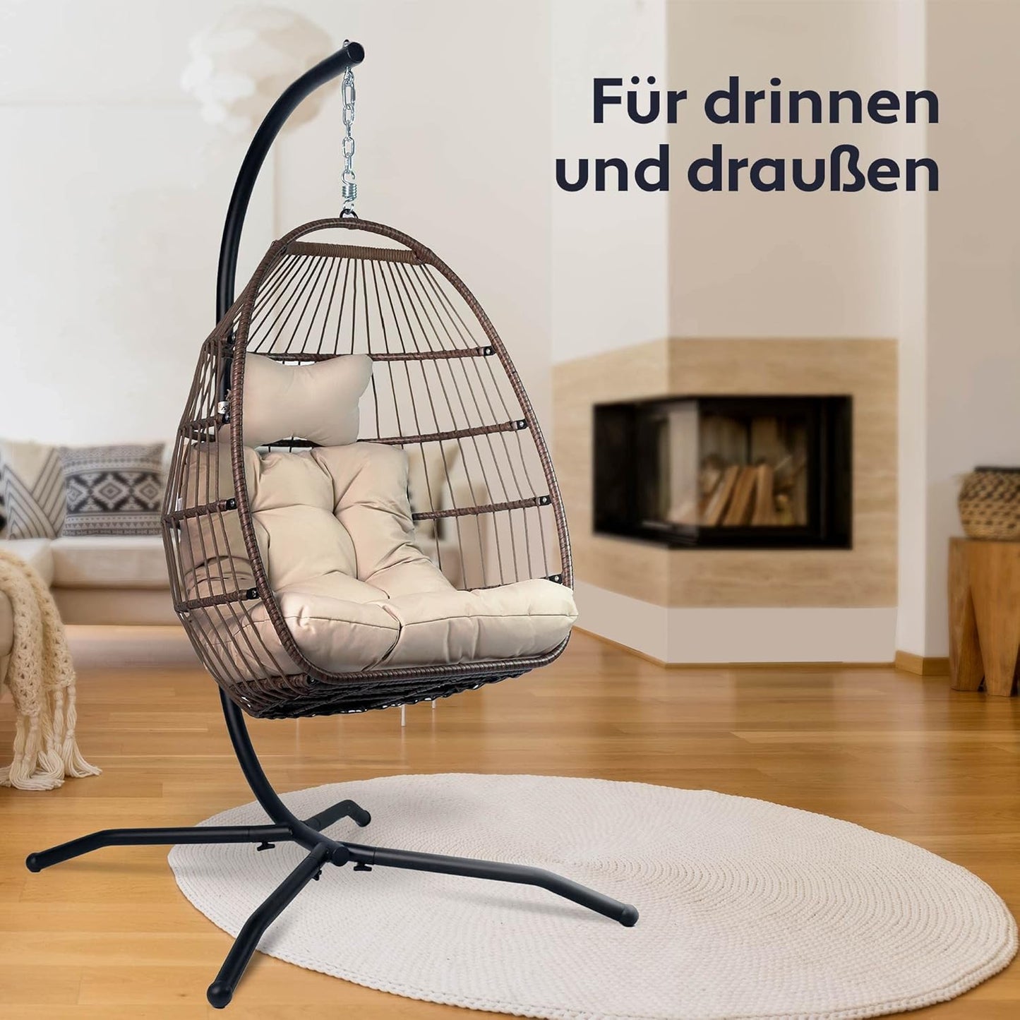 Hängesessel mit Gestell für Indoor & Outdoor, Beige