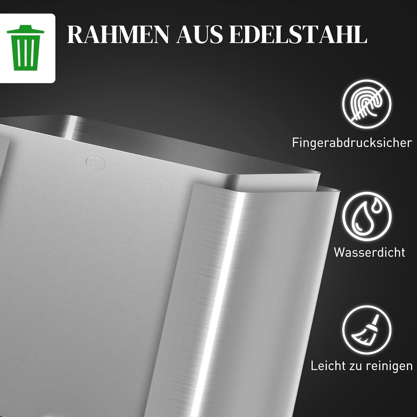Mülltrennsystem mit Softclose Deckel, 3 x 20L Silber