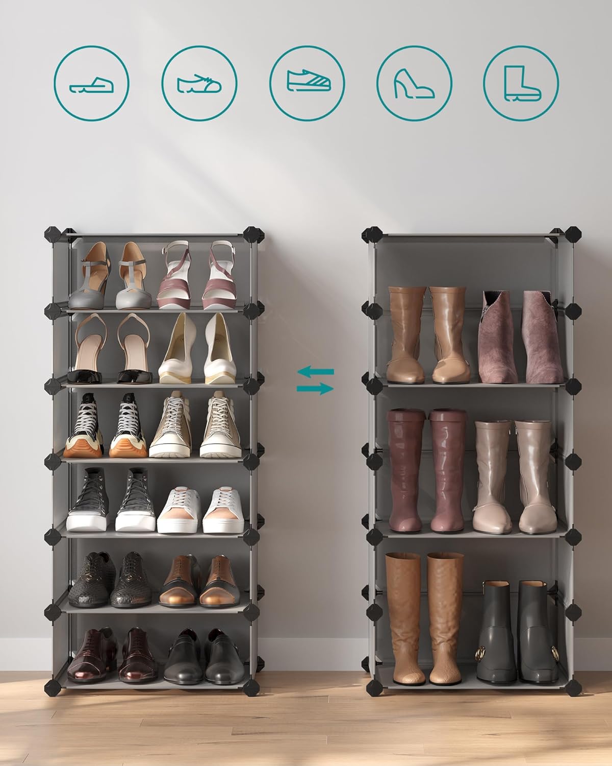 Steckregalsystem für Schuhe, 1 Grau