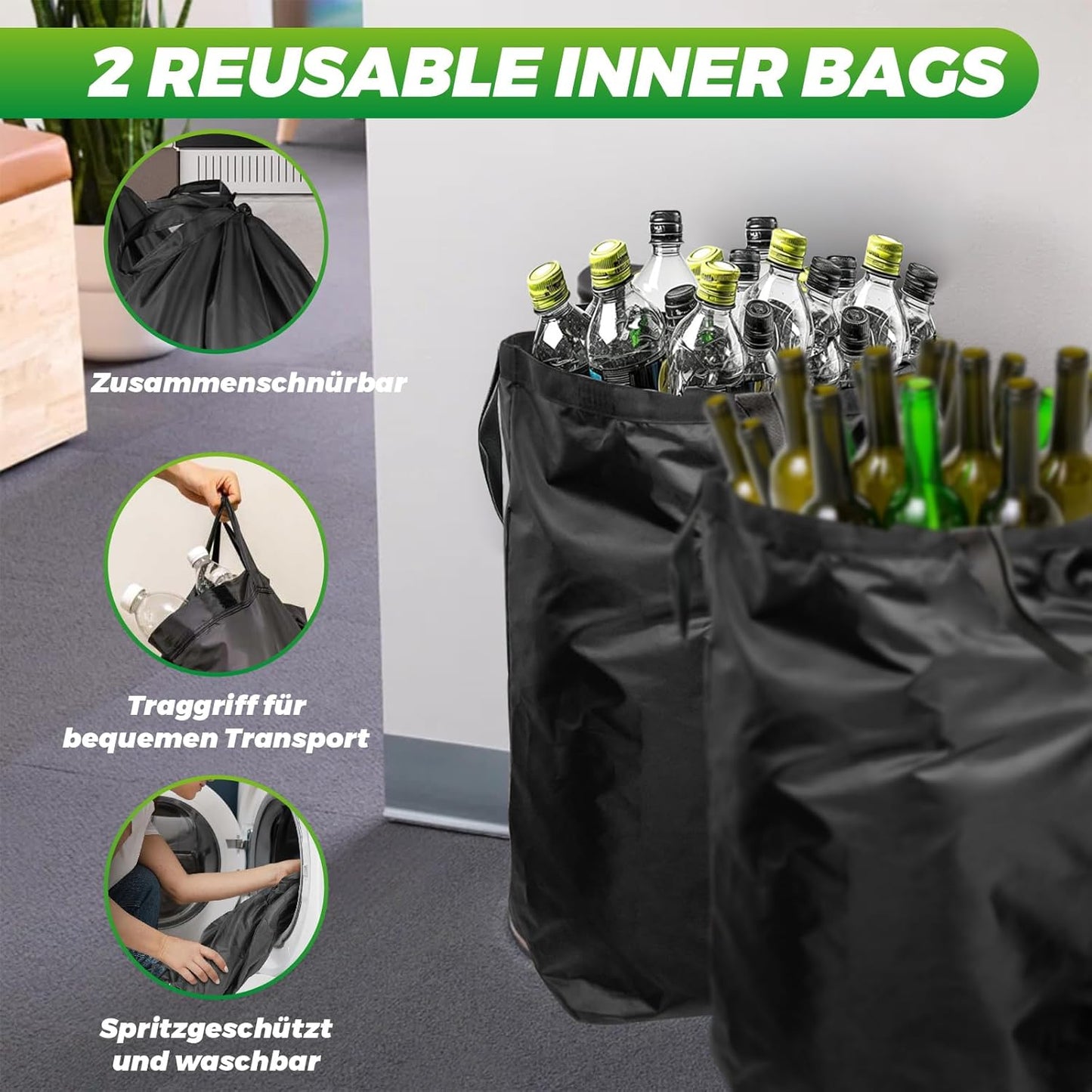 Pfandflaschen Sammelbehälter mit 2 Fächern (160L), Schwarz-schmetterlingsklappe|160L