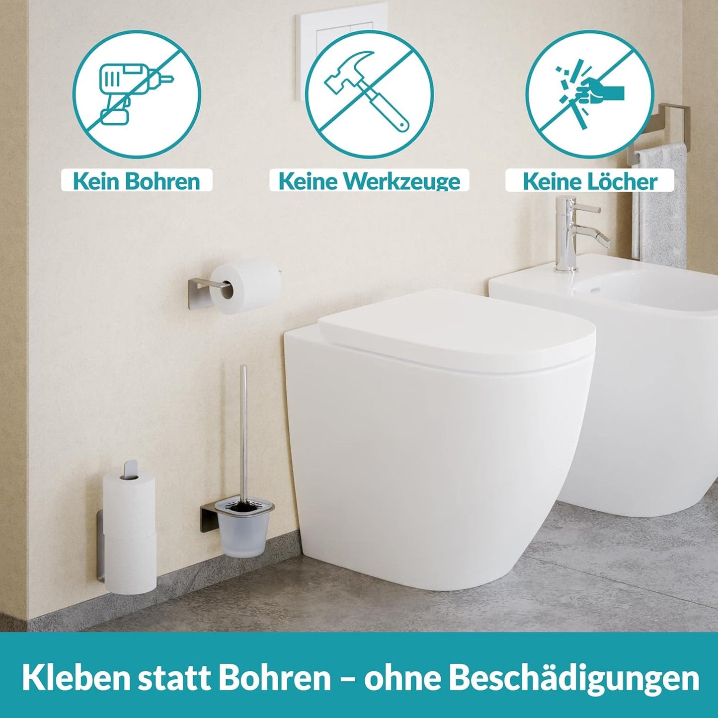 Selbstklebender Toilettenpapierhalter, Silber, Schwarz Ersatzrollenhalter