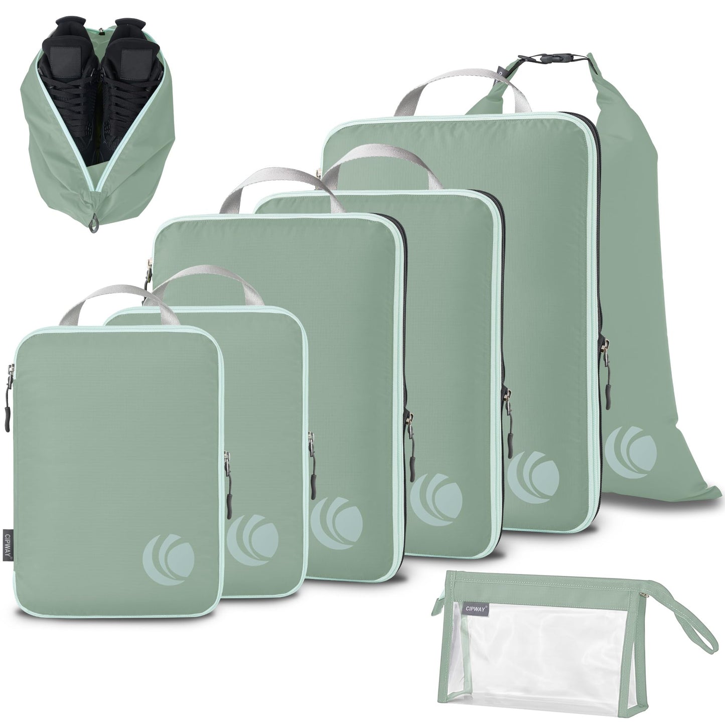 Kompression Koffer Organizer Set, 8PCS Salbei Grün