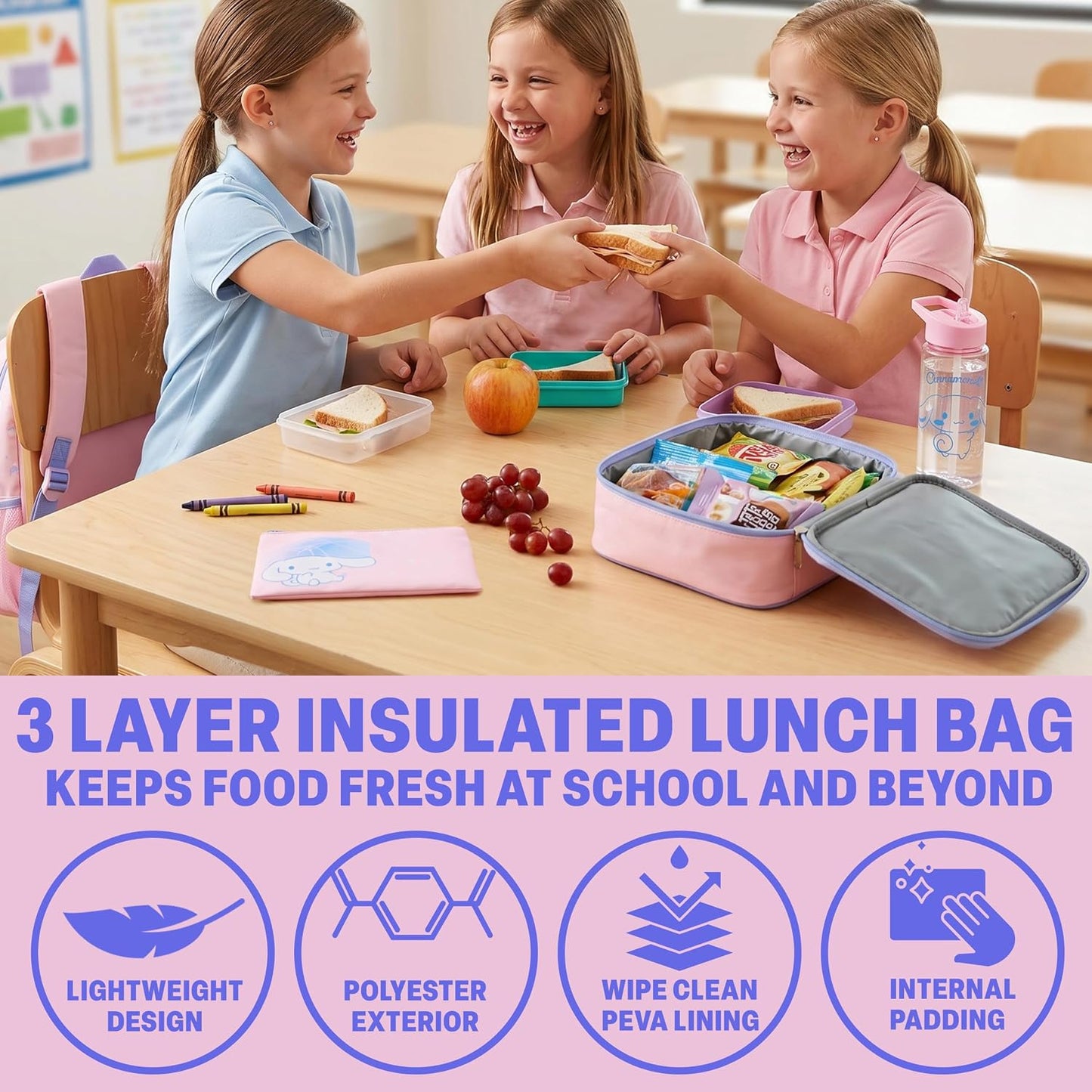 Kinderrucksack-Set mit Trinkflasche & Lunchtasche, Multi Cinnamoroll