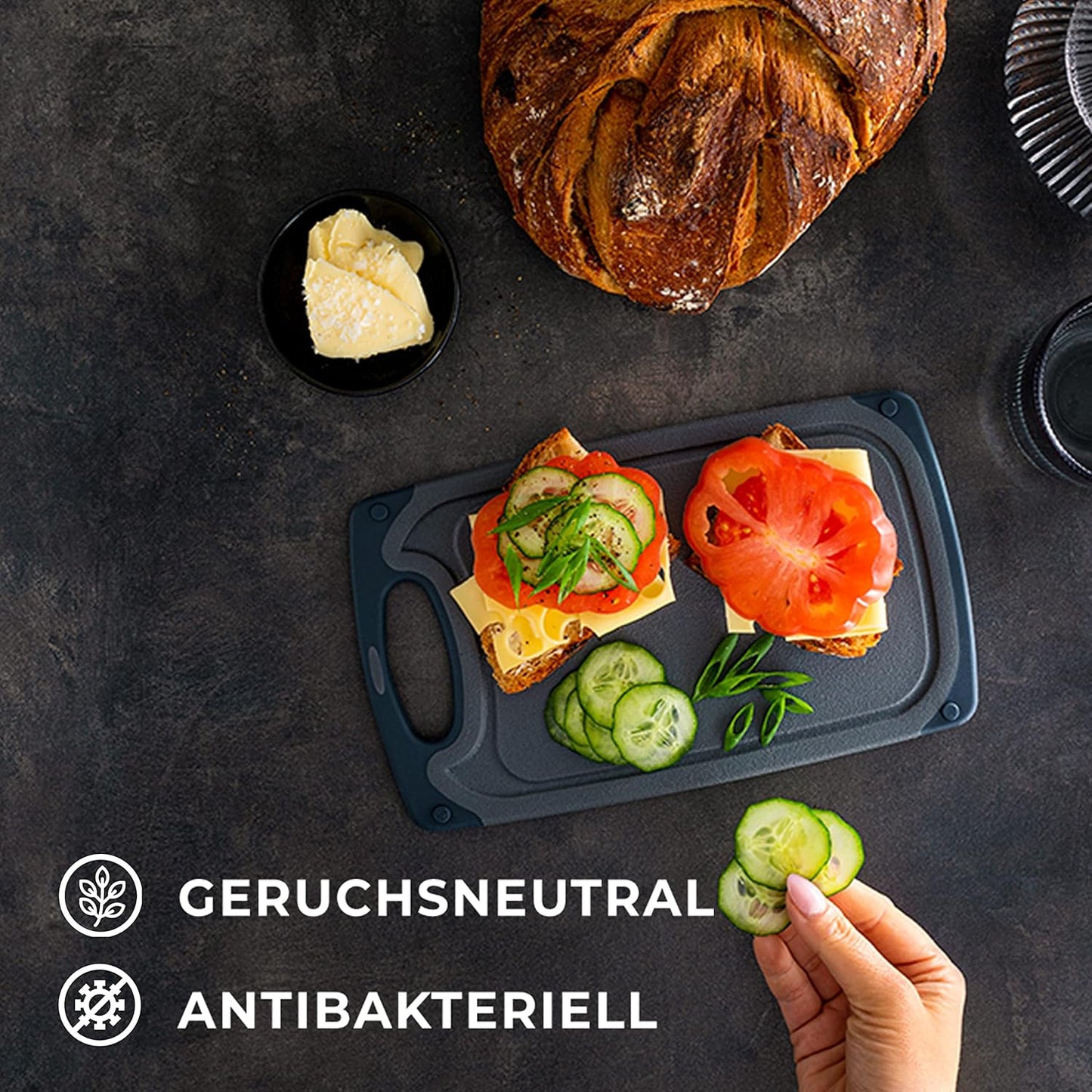 4-teiliges Frühstücksbrettchen-Set mit Saftrille, Grau 4 Stück - Grau