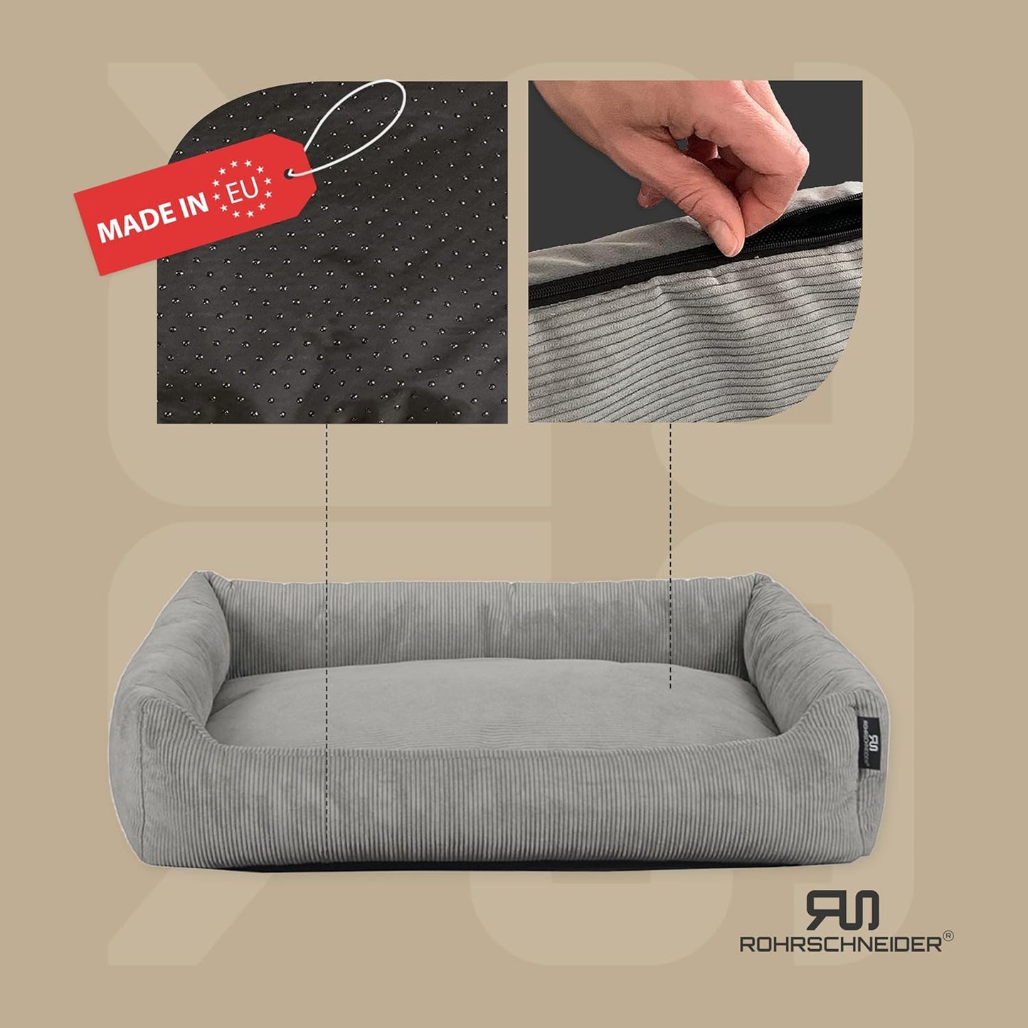 Katzenbett mit Spielkugelset, Grau feiner Cordstoff