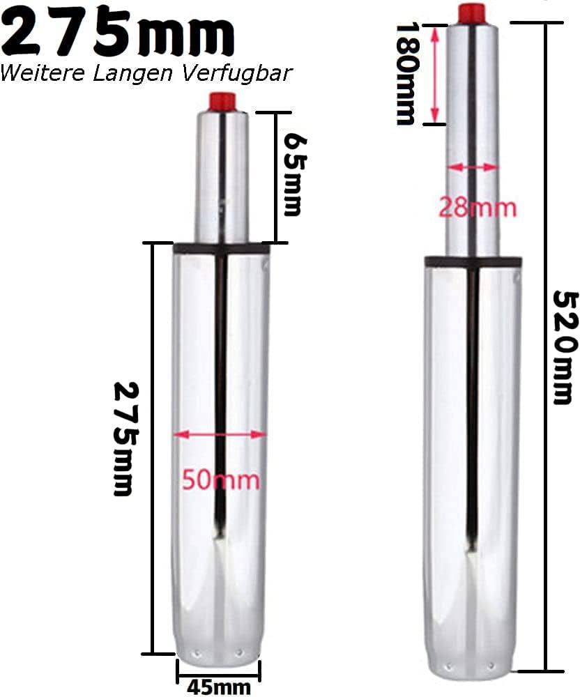 Gasfeder für Bürostuhl, 280mm Chrom